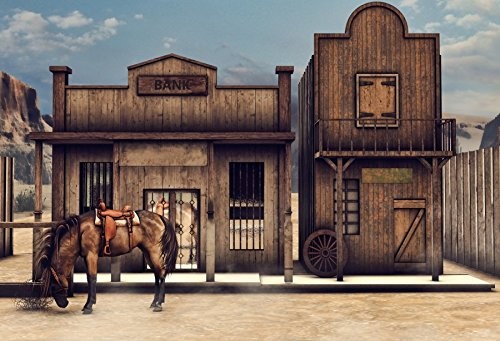 Yeele 10x8ft Vintage Western Wooden House Backdrop Retro Western Bank Horse B…