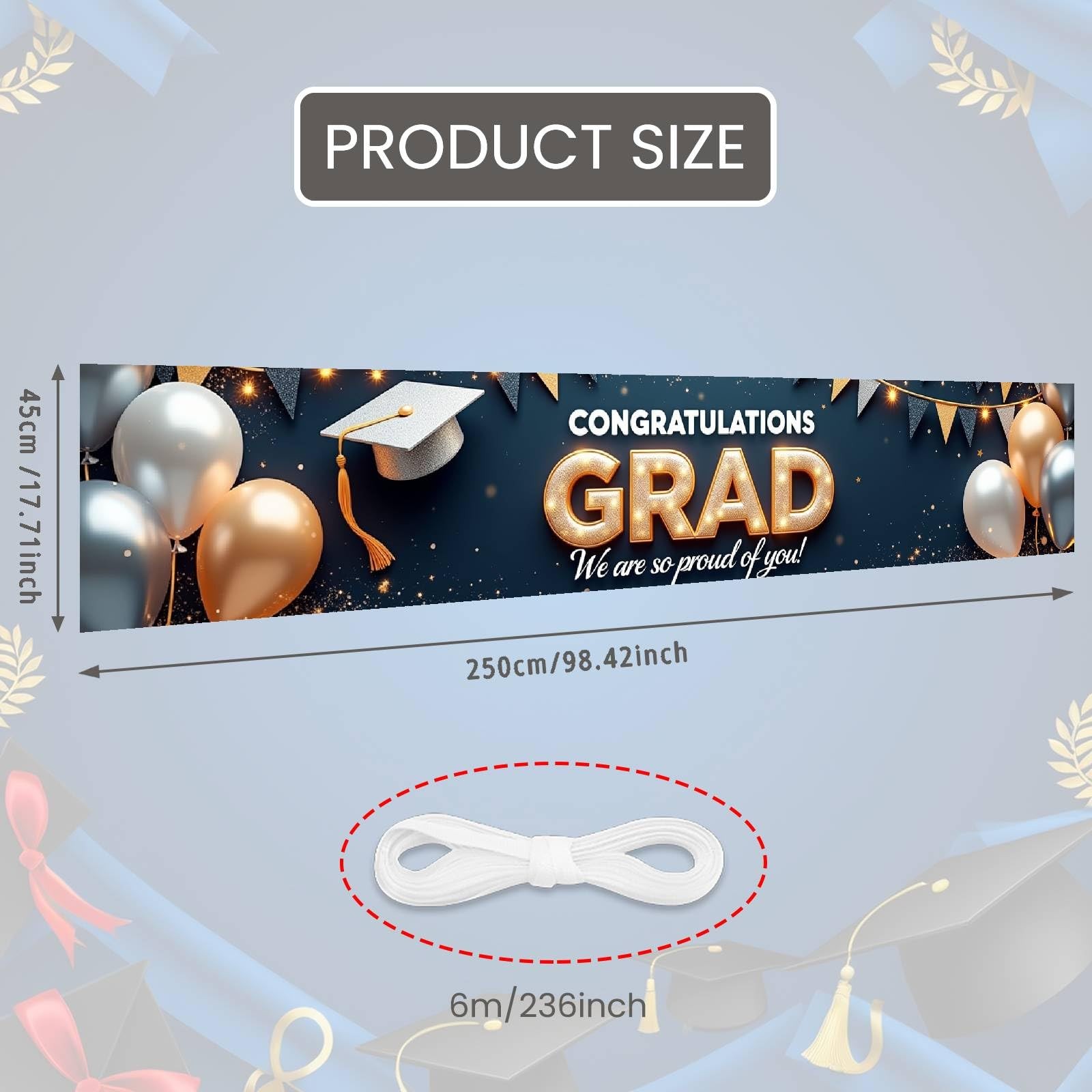 Graduation Banner 2026 Gold and Navy Blue Congrats Grad Banner Class of 2026 Dec