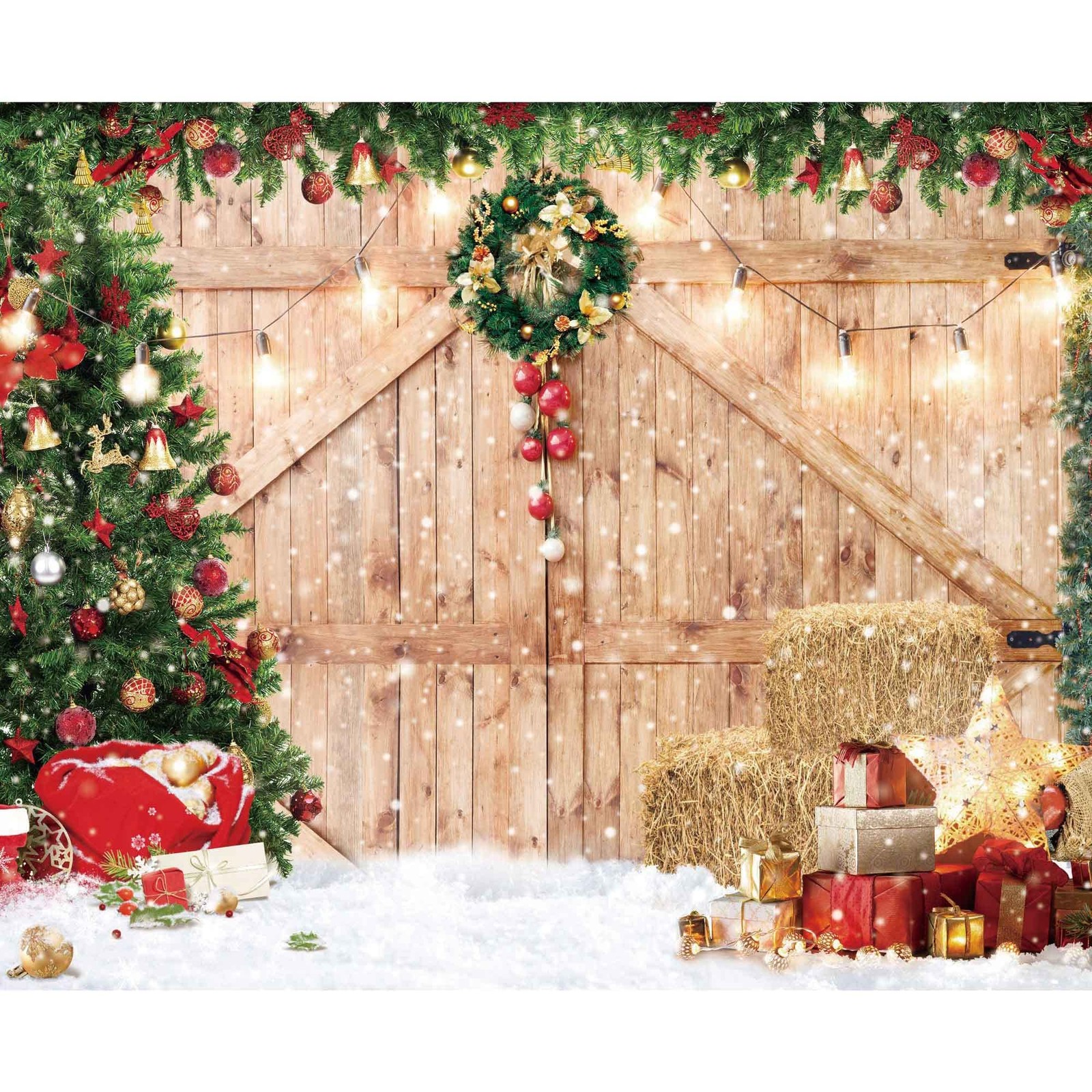 Christmas Backdrop 10x8ft Soft Fabric Rustic Barn 10ft by 8ft, Random color
