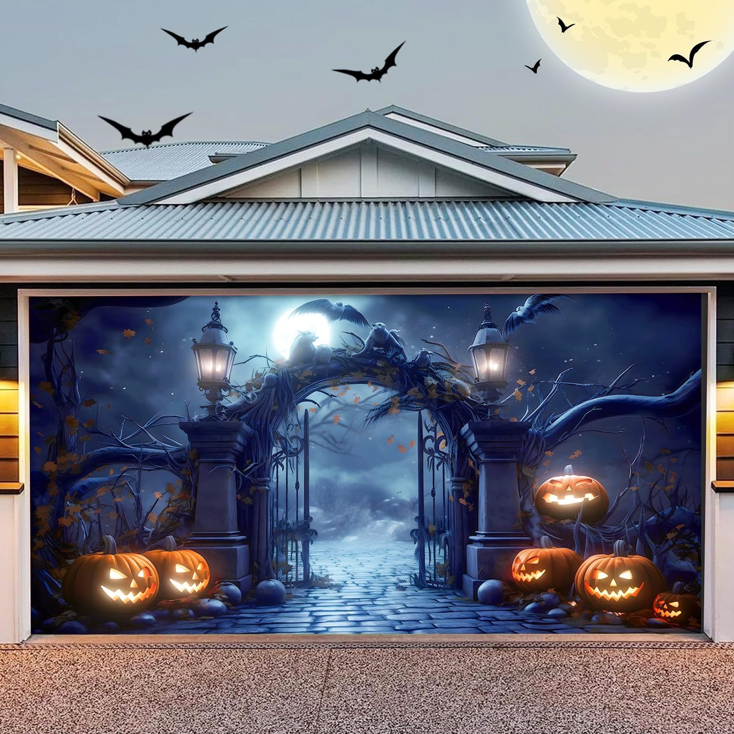 Halloween Garage Door Cover 7 x 16 ft, Large Hanging