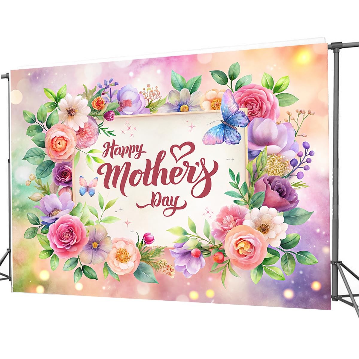 7X5FT Mother’s Day Backdrop Watercolor Flowers Backdrop Family Party Background