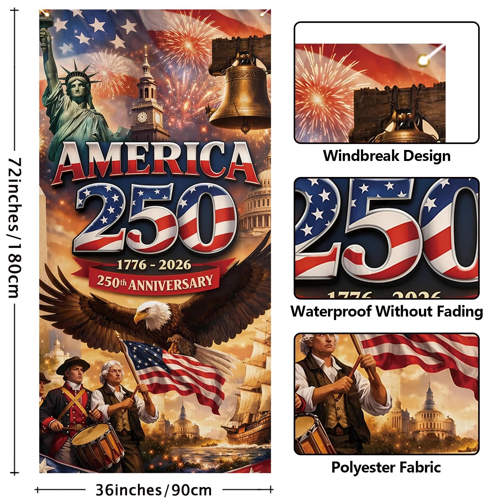 America 250 Anniversary Door Cover Patriotic Photo Backdrop 4Th of July Fourth o