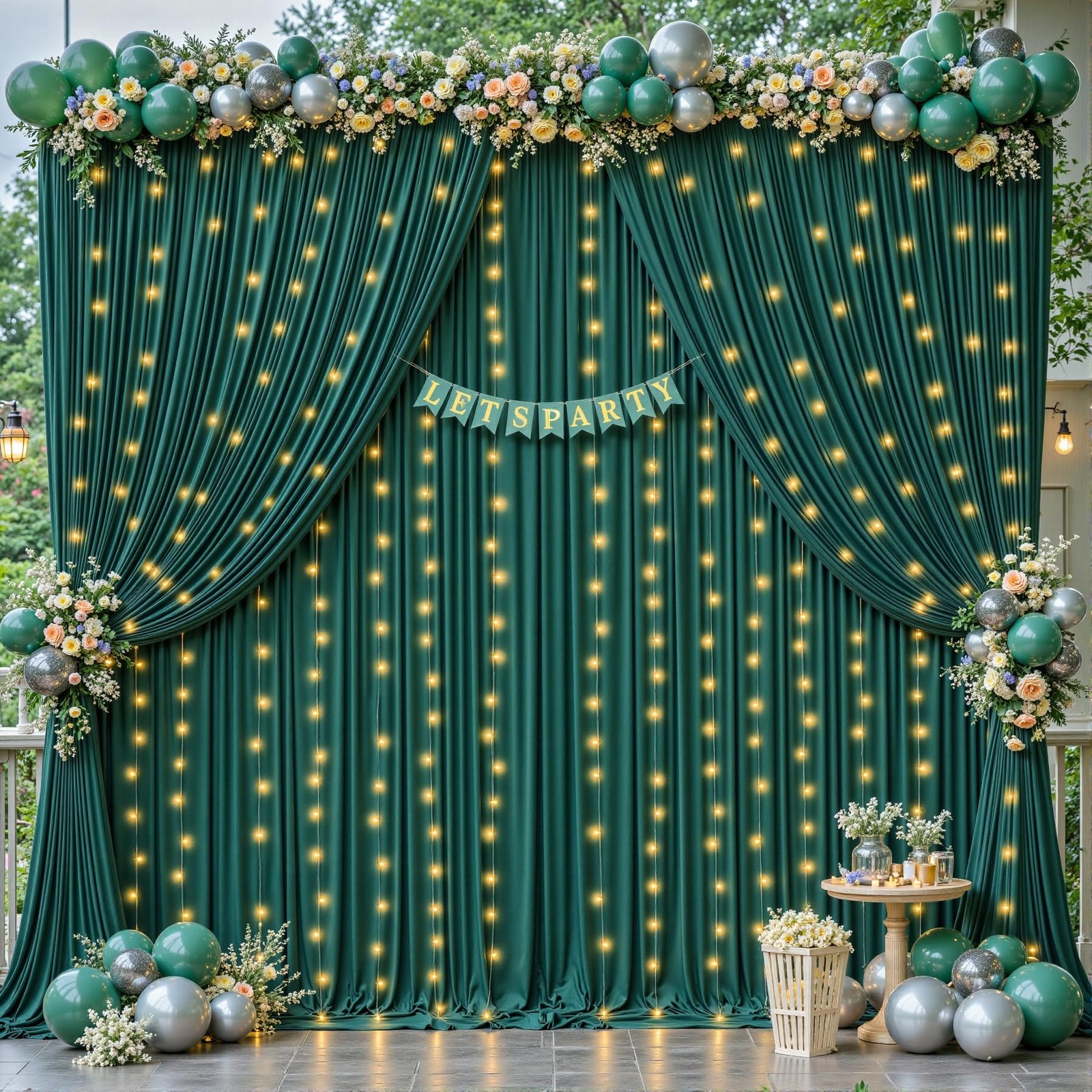 10 Panels Hunter Green Backdrop Curtains W4′ x H10′(10 panels),