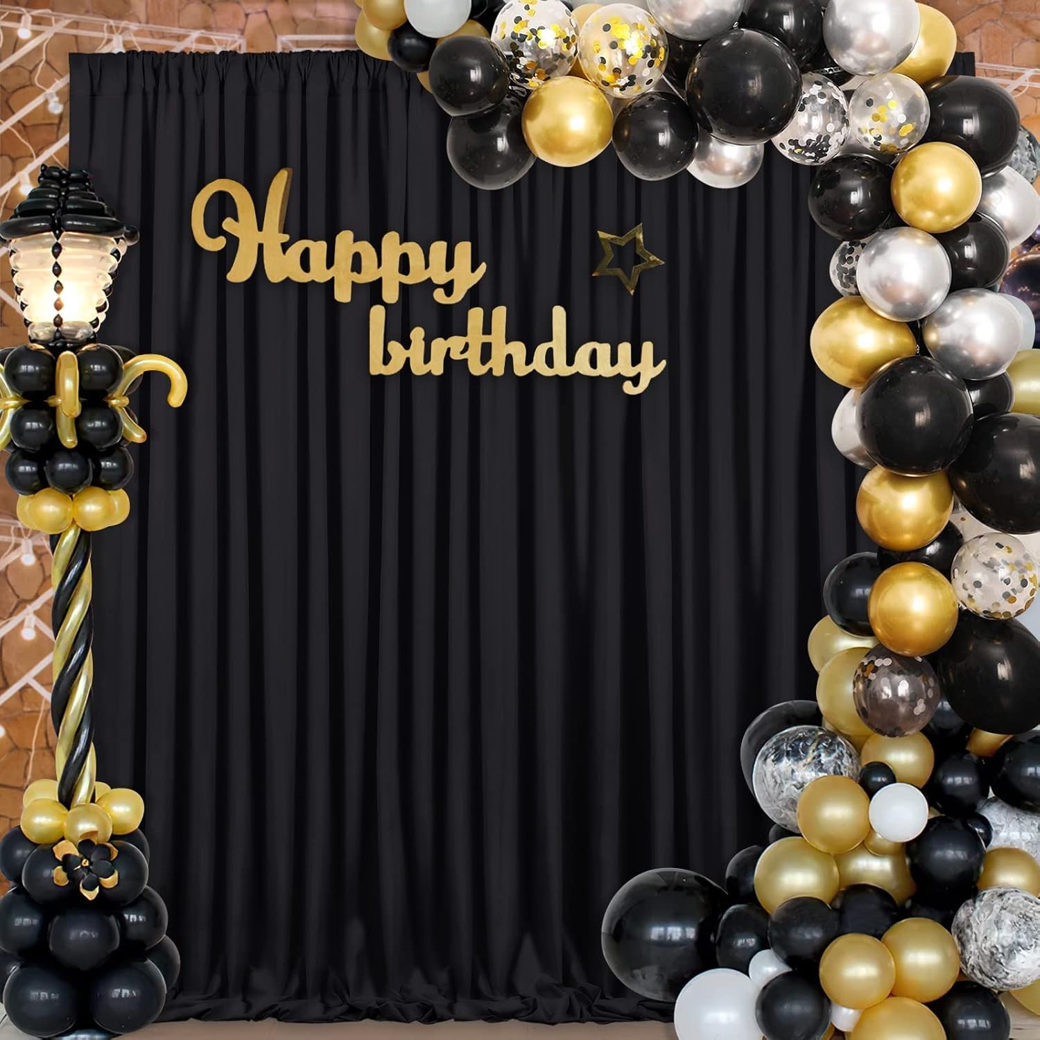 Black Backdrop Curtains 2 Panels 5Ft X 10Ft Polyester Photo Backdrop Drapes for