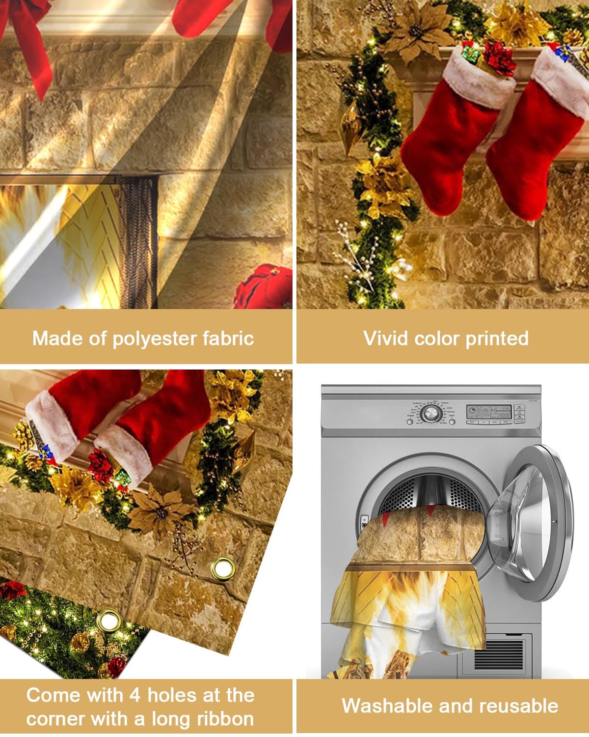 7x5ft Christmas Fireplace Photography Backdrop, Tree Gift Box Holiday Background