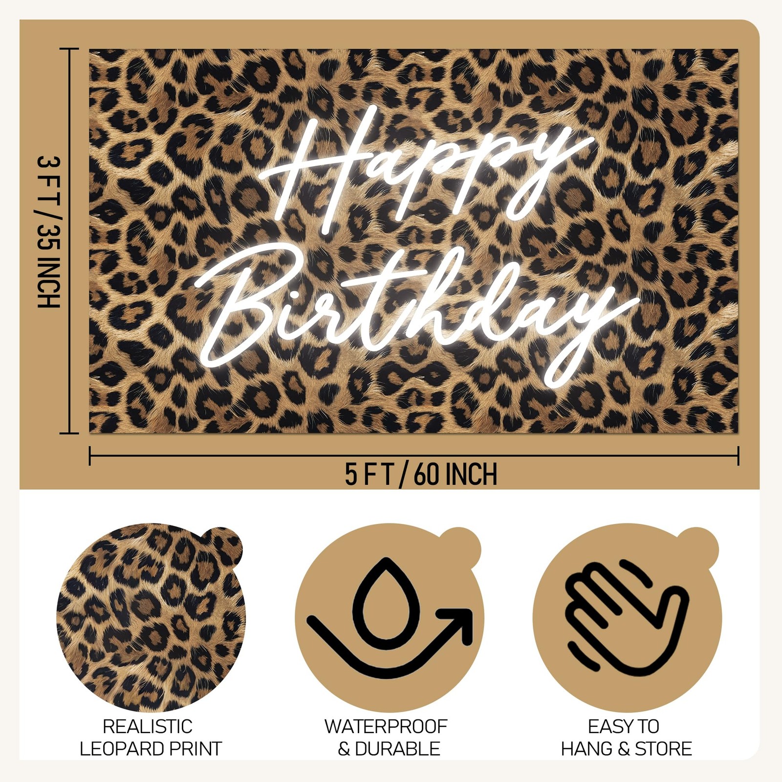 Kriyokiaa Happy Birthday Backdrop 90 cm x 152 (5 ft x 3 ft), Leopard Brown