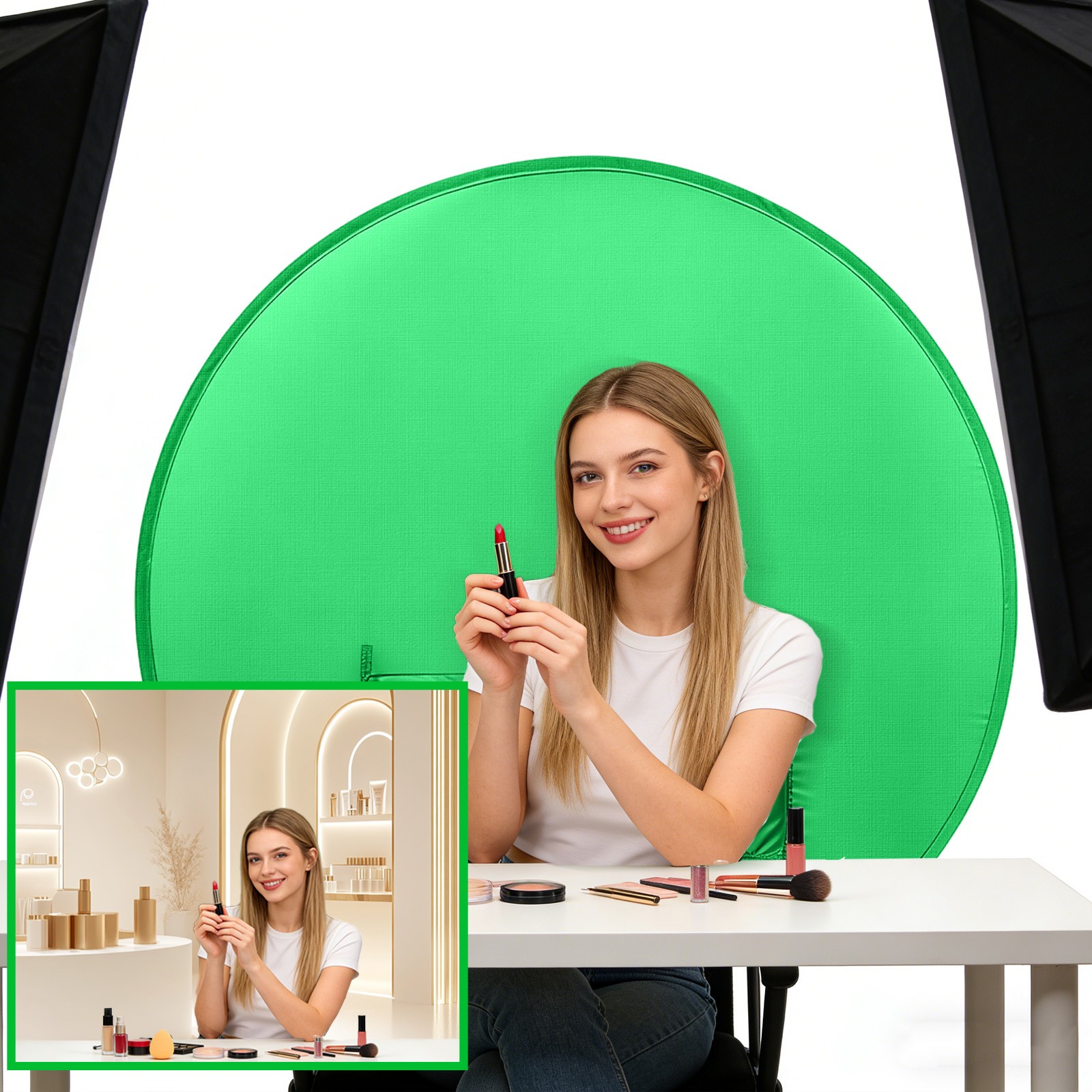 Green Screen Backdrop Chair Foldable for Photo Video Meeting Studio Live Stream