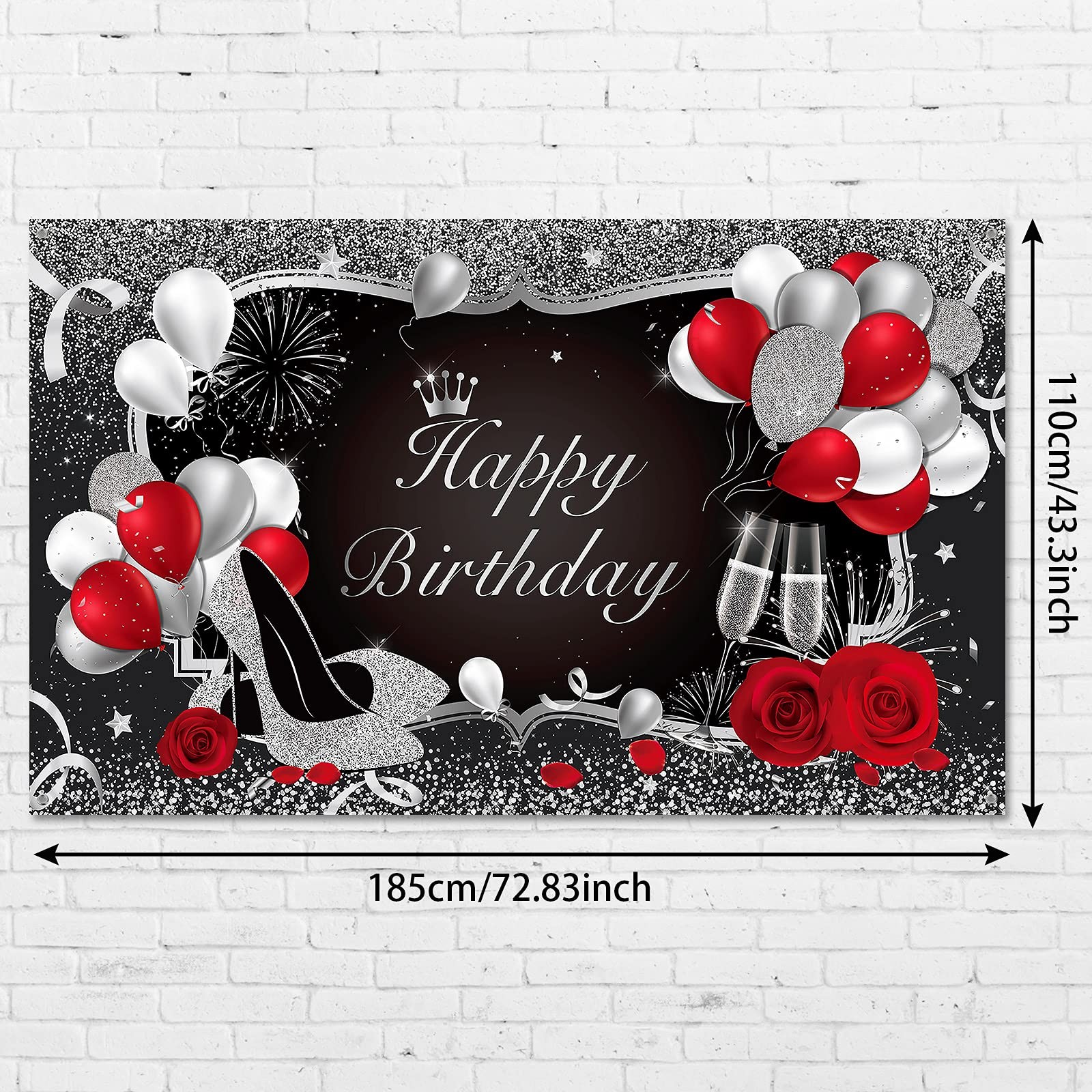 Irenare Happy Birthday Banner Red Backdrop Large, Rose