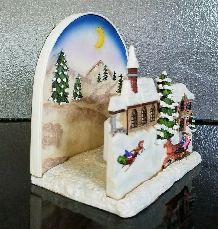 VTG Christmas Winter Snow Moon Heavy Decorative Sparkle Colorful Candleholder.