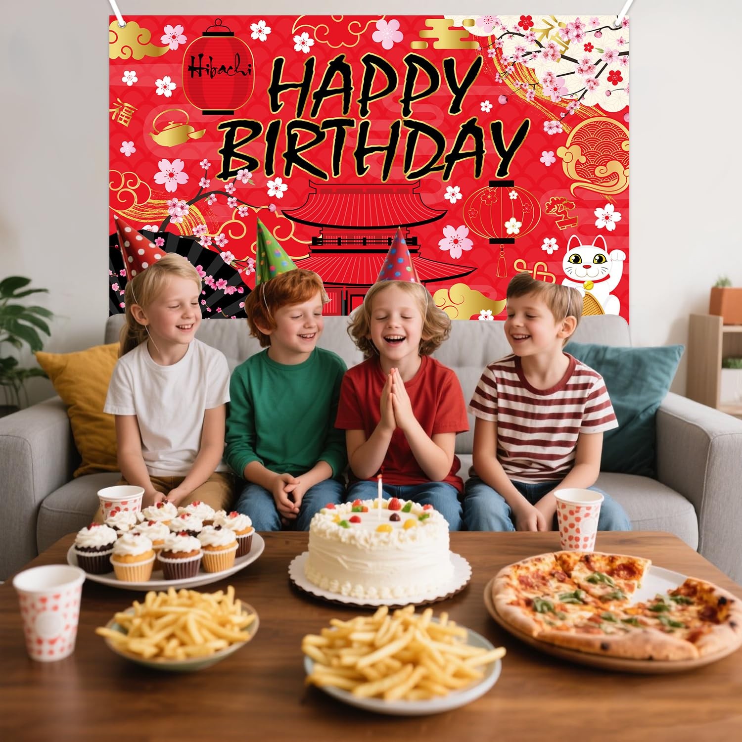 Hibachi Happy Birthday Backdrop Japanese Party Photo Background 71×47 In