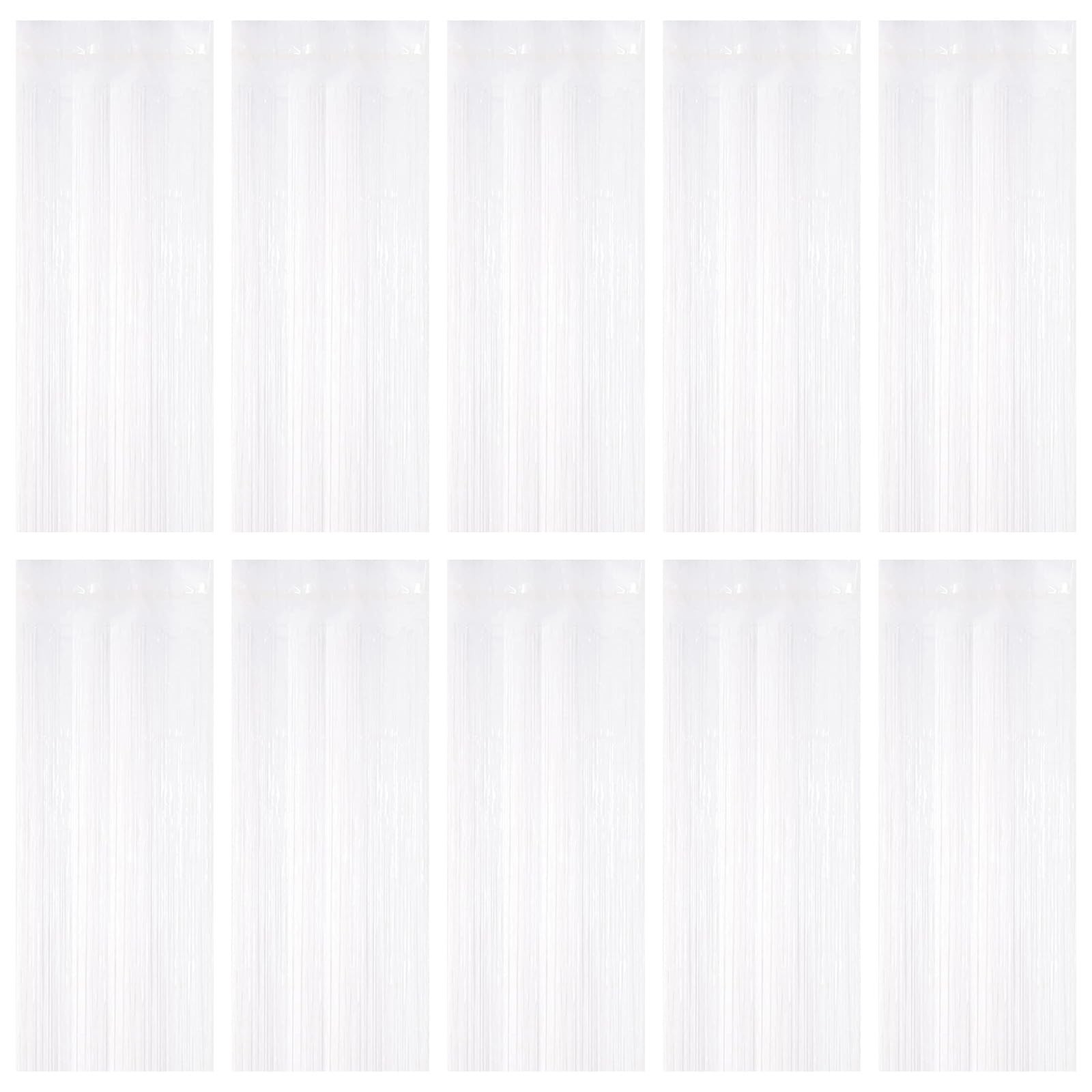 White Foil Curtain Backdrop 10 PCS 3.2×9.8 FT Metallic Tinsel Streamers Prop