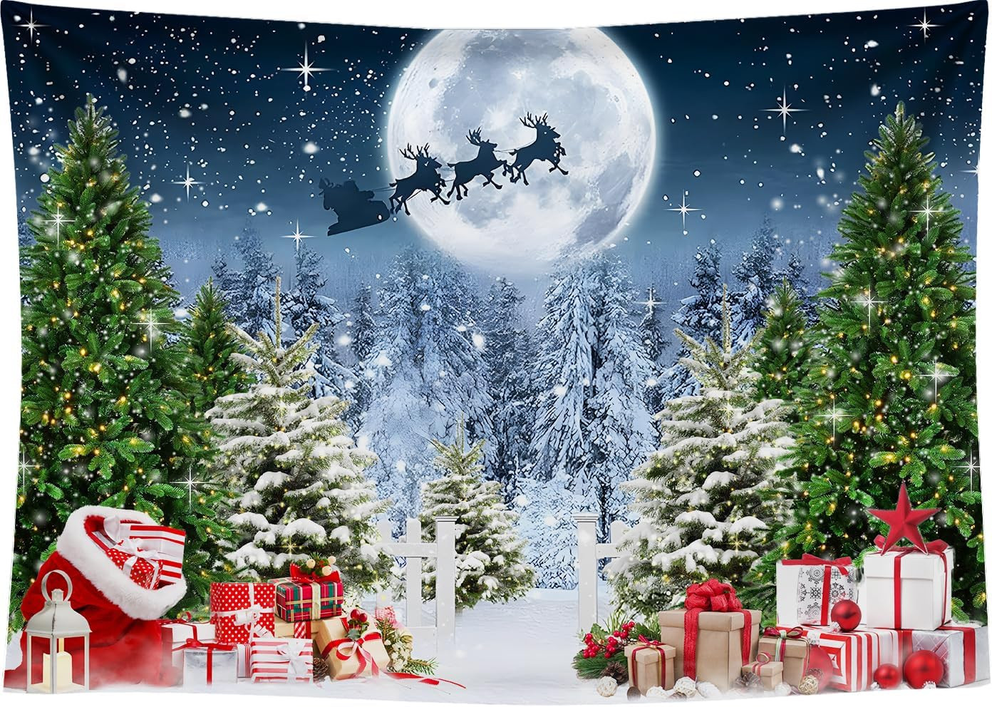 7X5 FT Christmas Scene Backdrop Xmas Tree Winter Forest Scene Wonderland North P