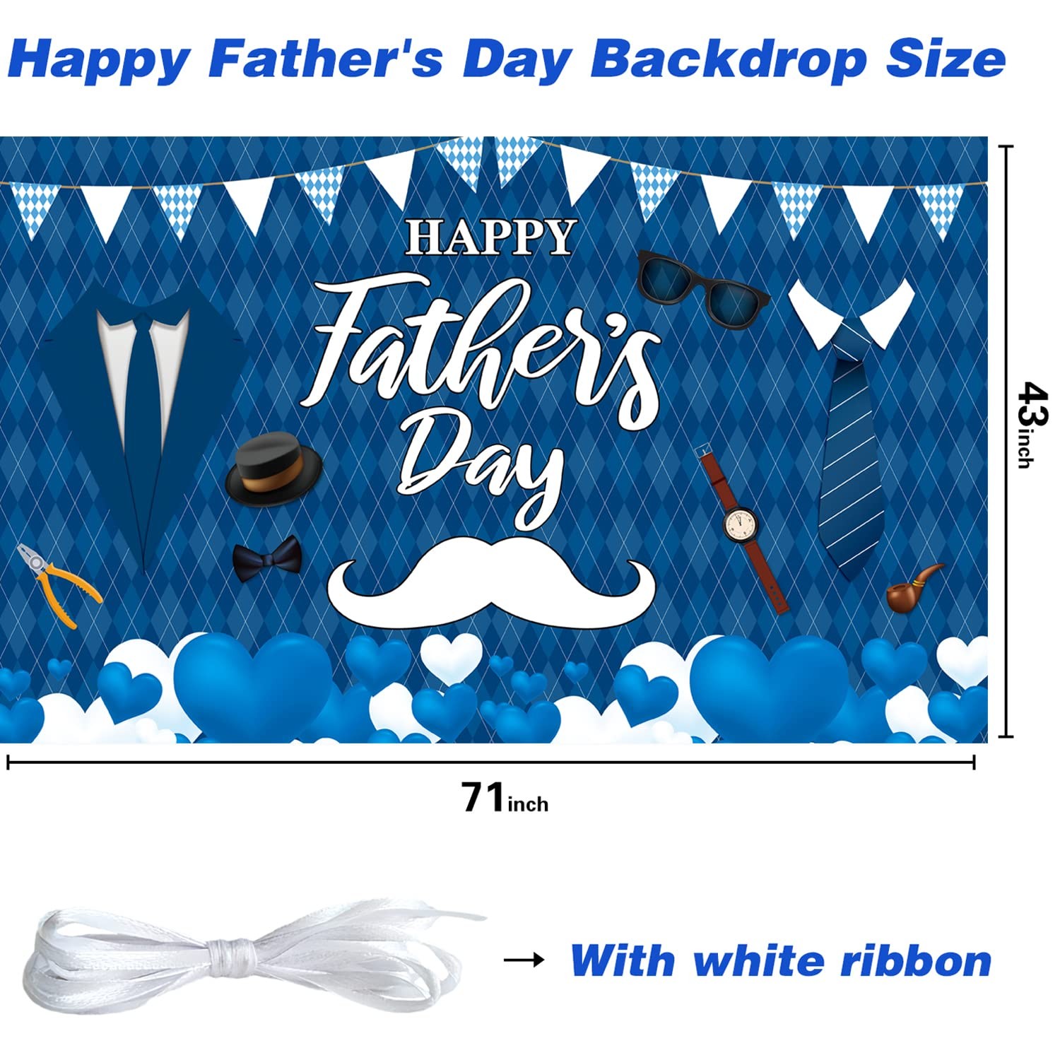 Father’s Day Decoration Backdrop Happy Father’s Day Banner Blue Polyester 71 Inc