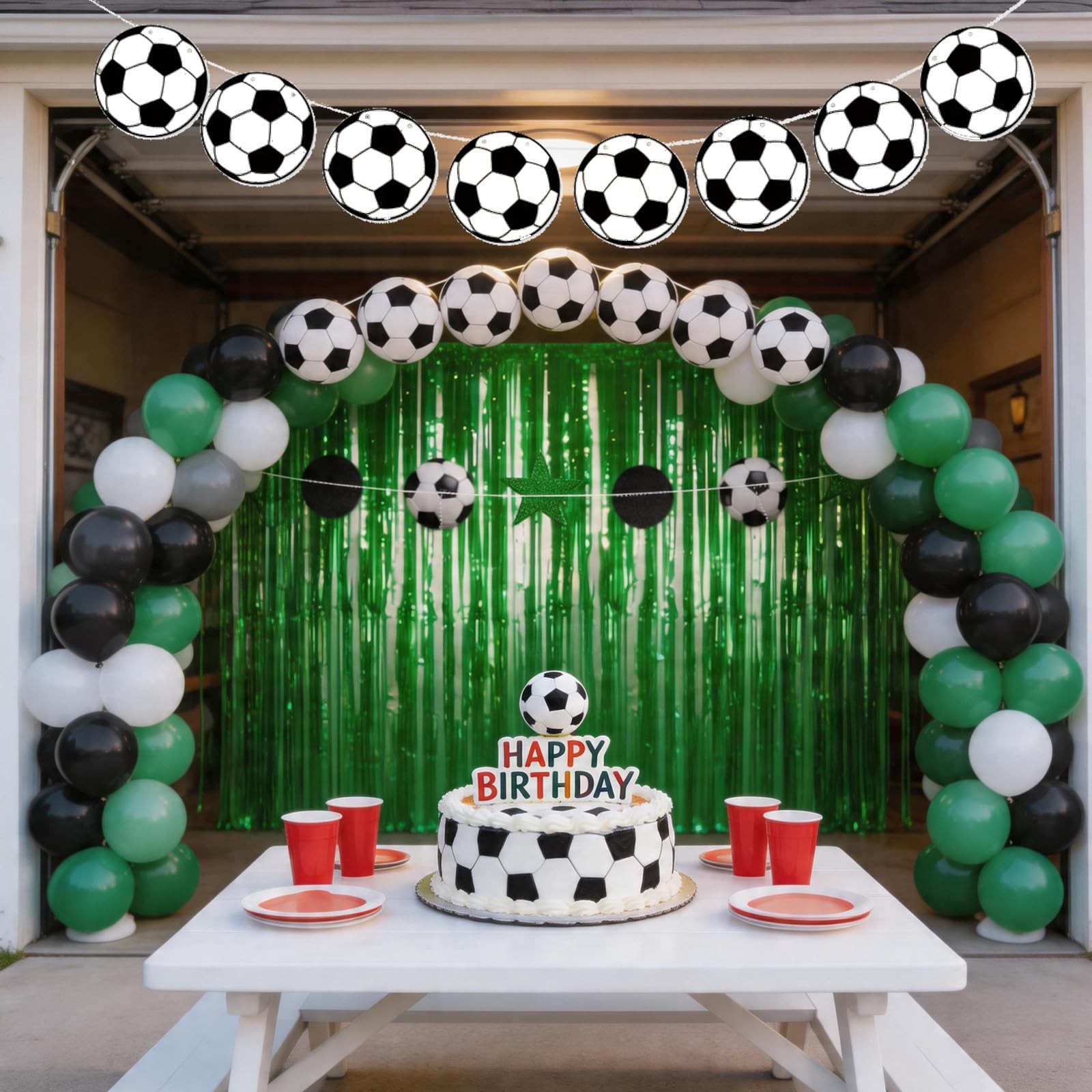 3-Piece Soccer Party Decorations Set – Includes 3.3×6.6 FT Green Foil Fringe …