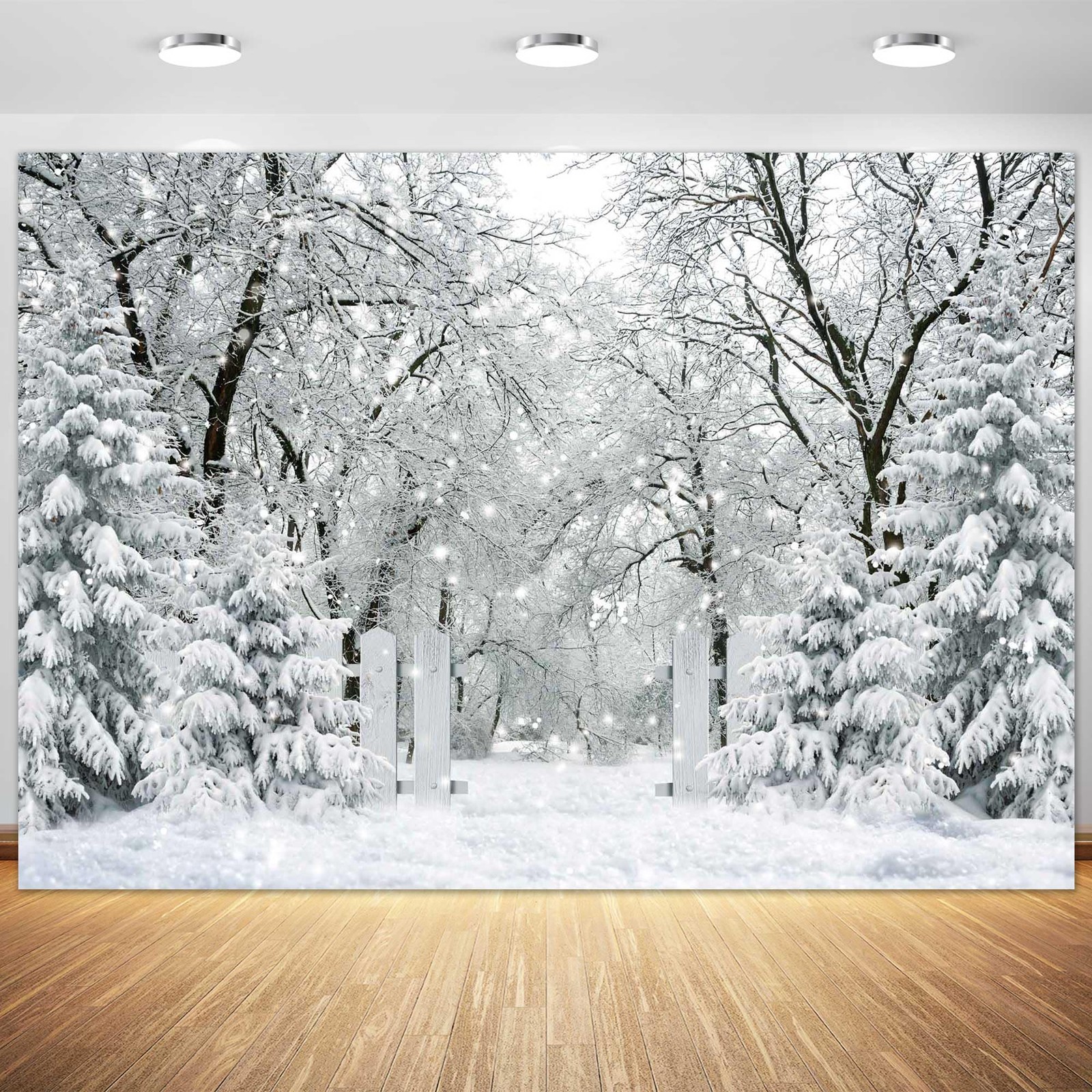 7x5FT White Winter Forest Scene Photography Backdrop Wonderland Snowflake Lan…
