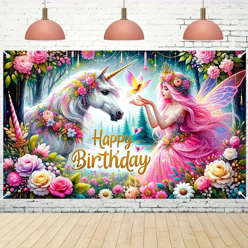 1pc Princess Birthday Party Decoration Banner, Unicorn Photo Background Clot