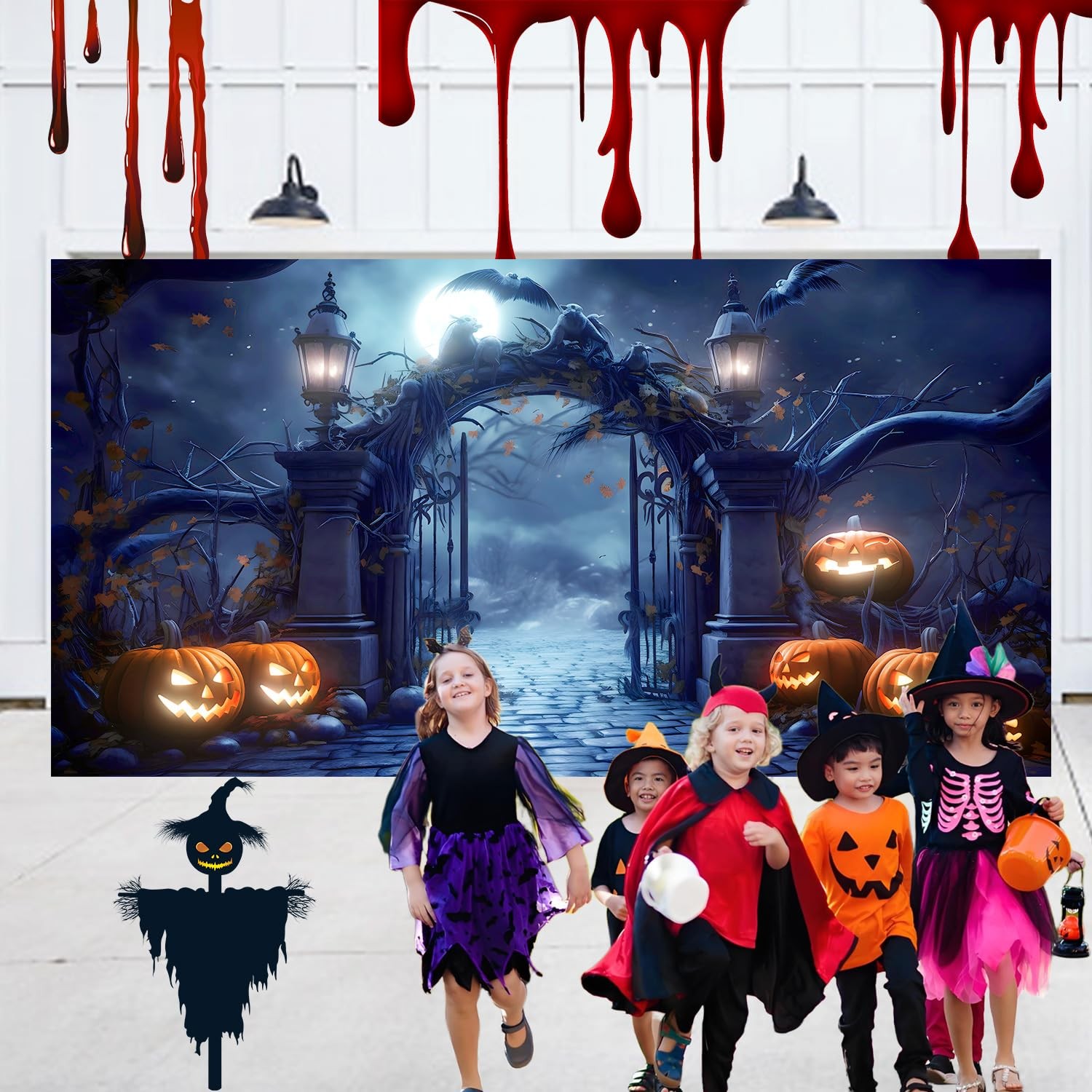 Halloween Garage Door Cover 7 x 16 ft, Large Hanging
