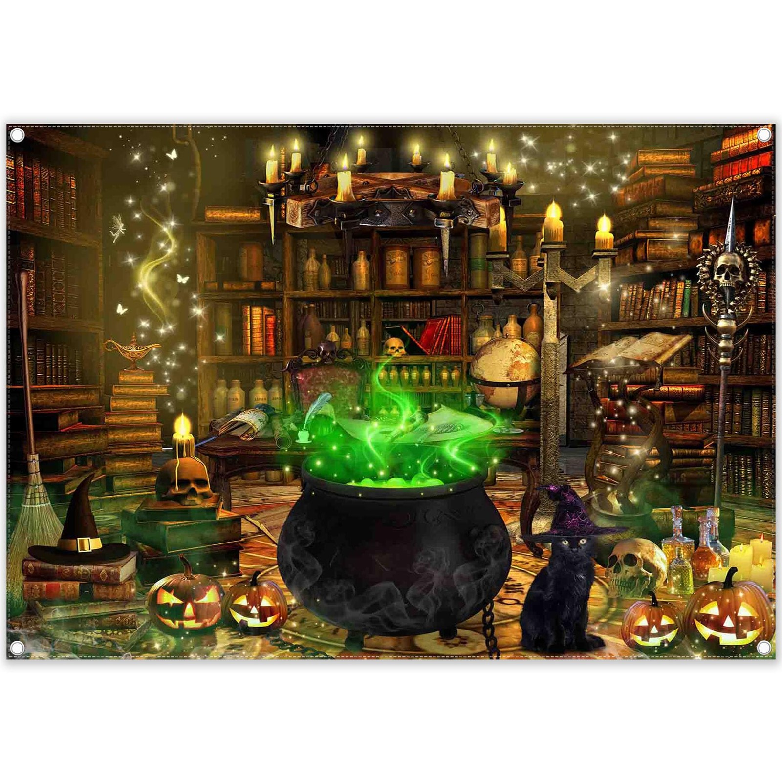 7x5ft Polyester Halloween Witch Photography Backdrop Magic Cauldron Bookshelf…