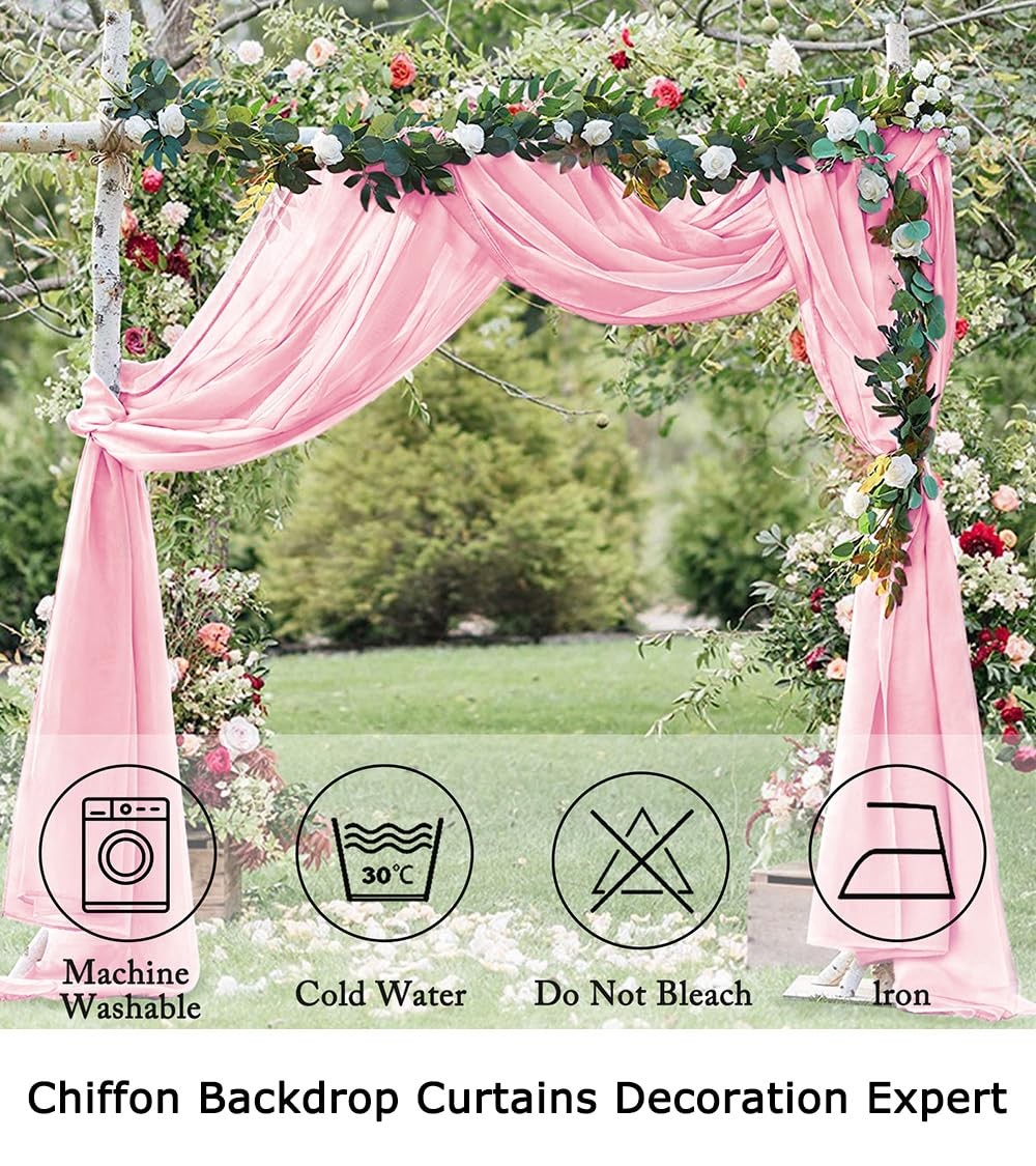 2 PCS Pink Semi Sheer Curtains 84 Inch Rod Pocket Chiffon Backdrop Drapes