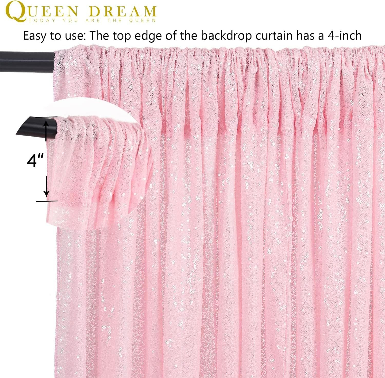 Pink Sequin Backdrop Curtain 8ft x 8ft Baby Shower Backdrop Drapes for Princess