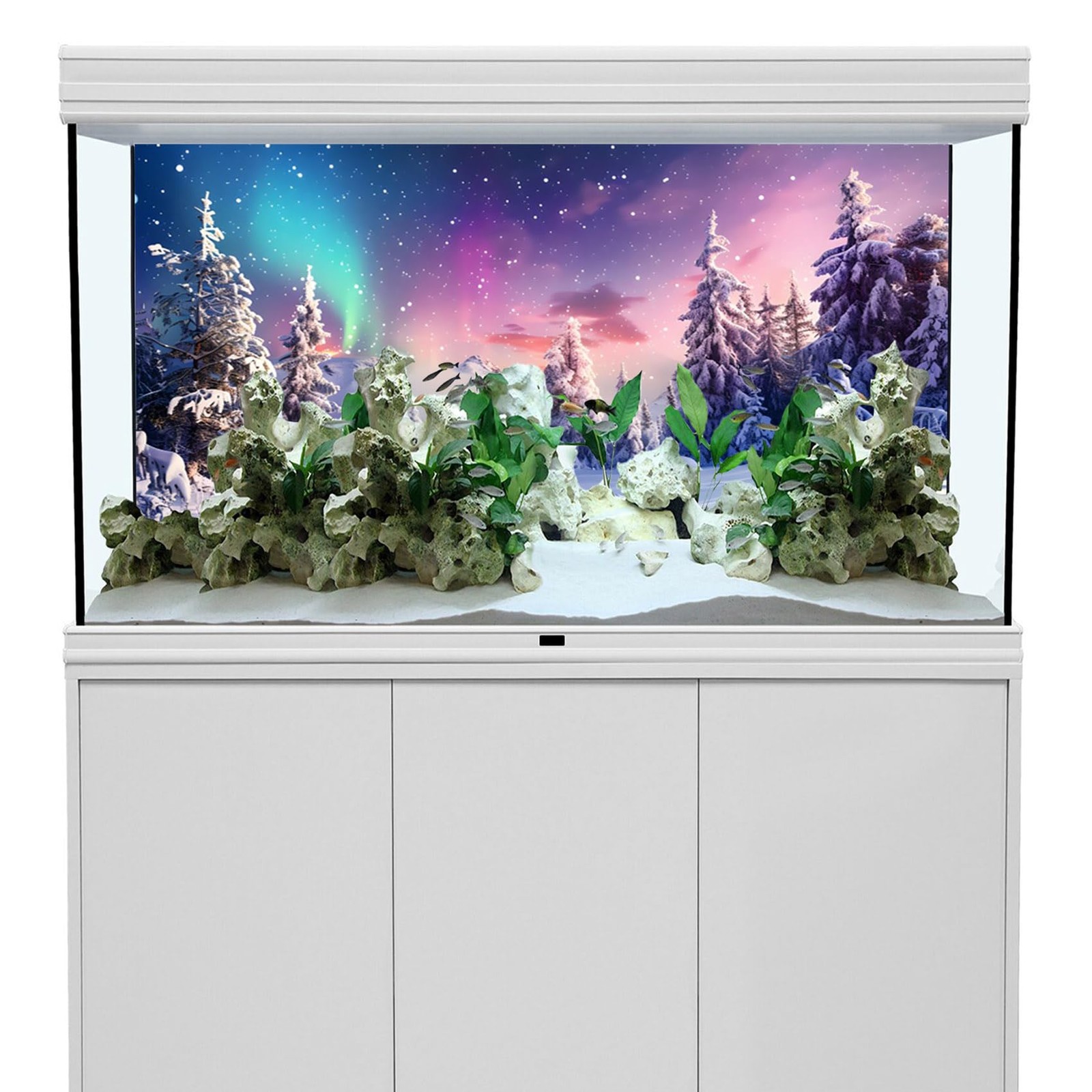Fish Tank Background 36×18 Inch Winter Snow Scene Aquarium Snowfield Pine For…
