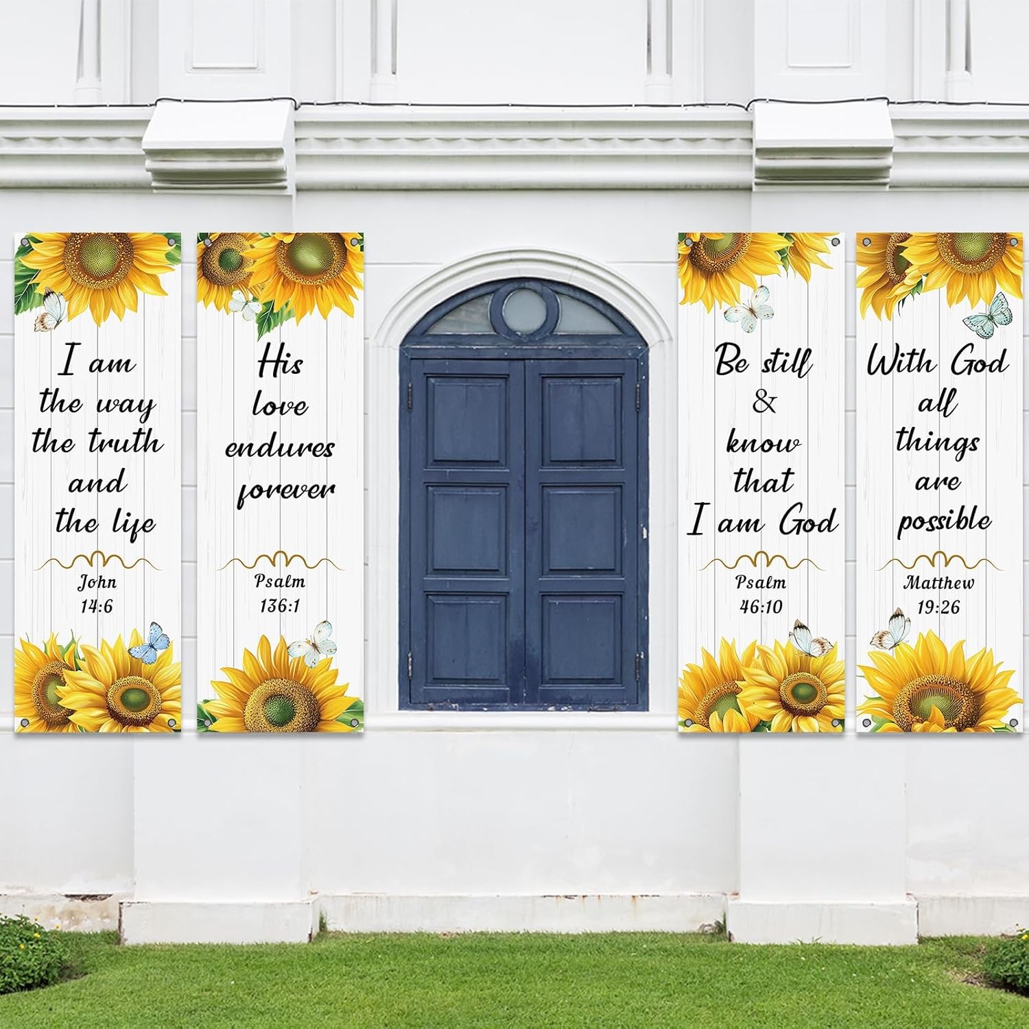4Pcs Church Banners for Sanctuary Wall Welcome Religious Banners Hanging Back