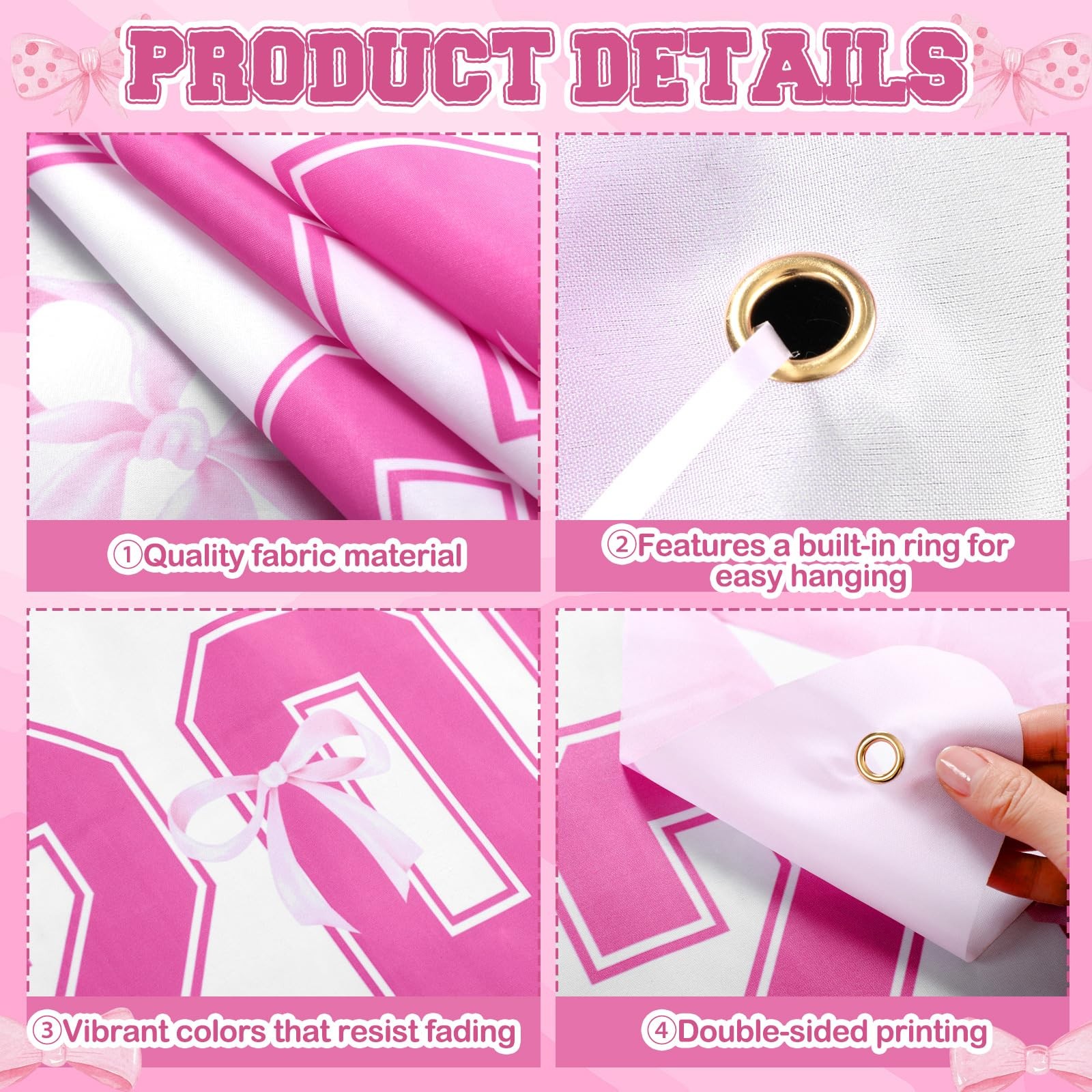 Pink Pink Graduation Decorations Class of 2026 Coquette Bow Congrats Grad Backdr