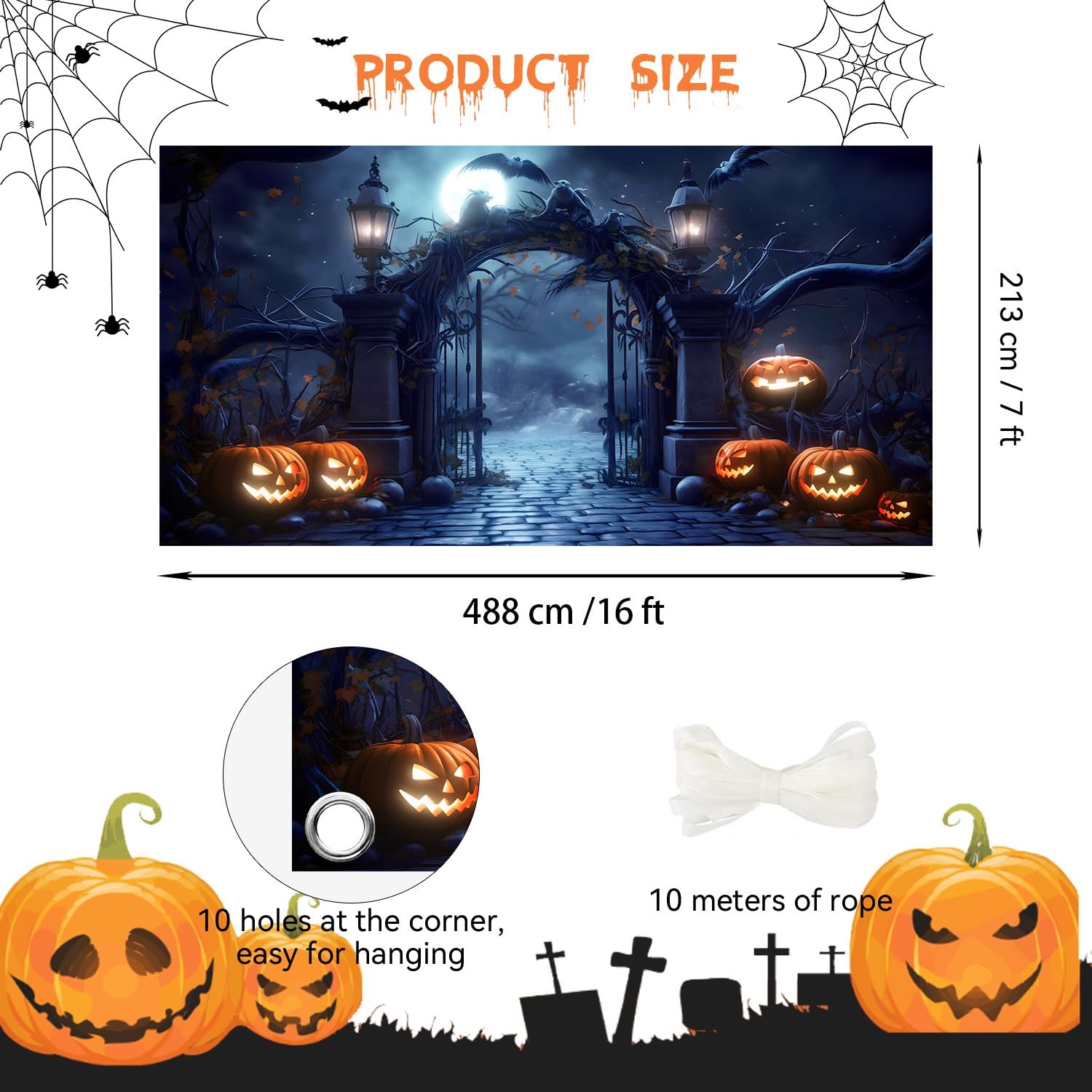 Halloween Garage Door Cover 7 x 16 ft, Large Hanging