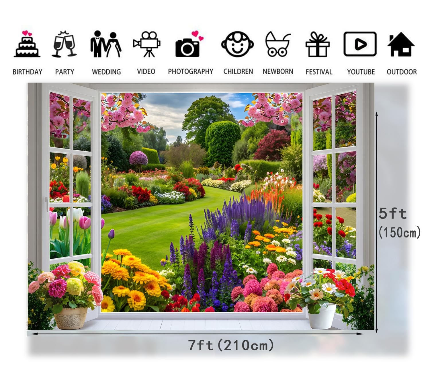 LTLYH 7x5ft Spring Summer Garden Window Backdrop Floral Nature Landscape Phot…