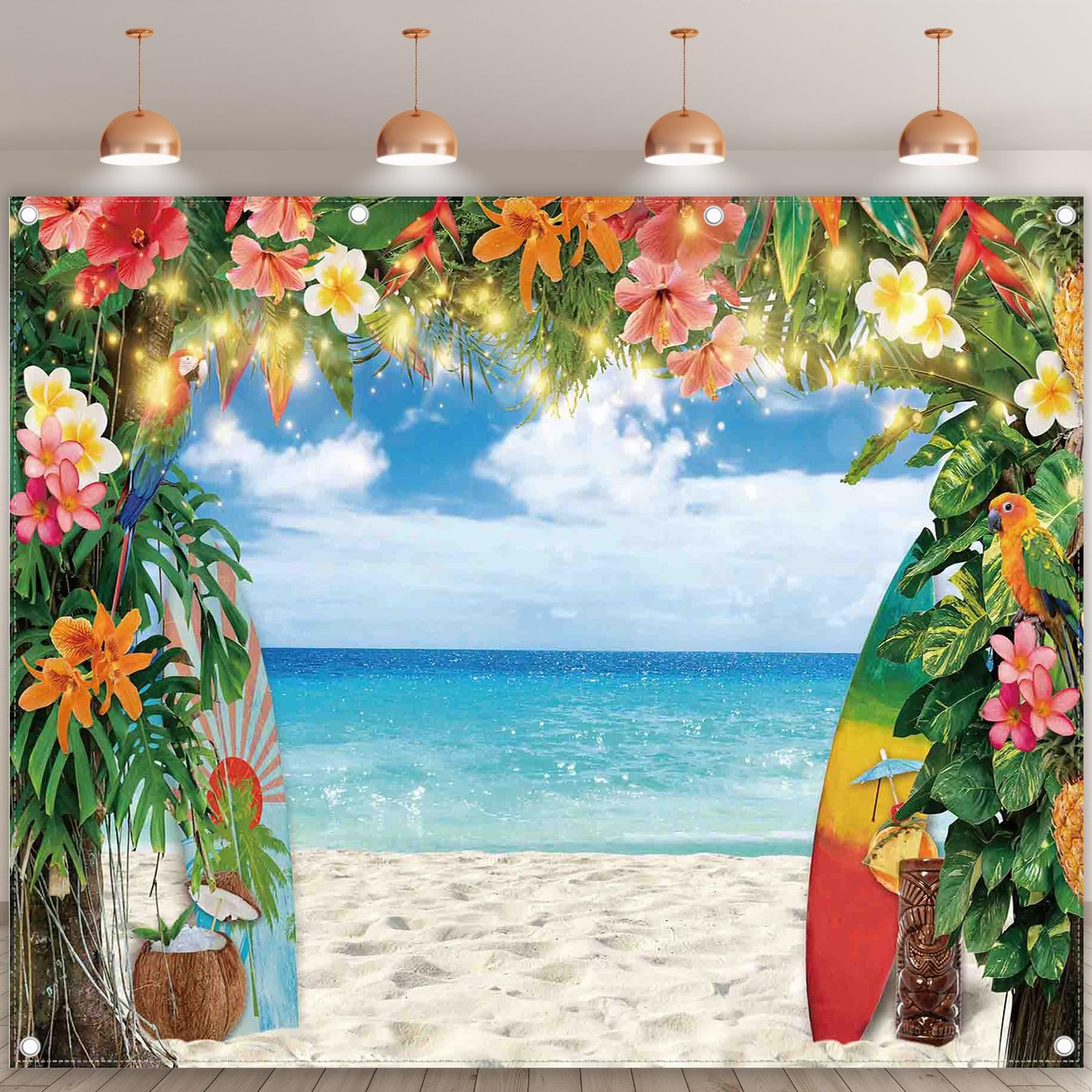 YCUCUEI 10x8ft Fabric Summer Hawaiian Beach Photography Backdrop Tropical Flower