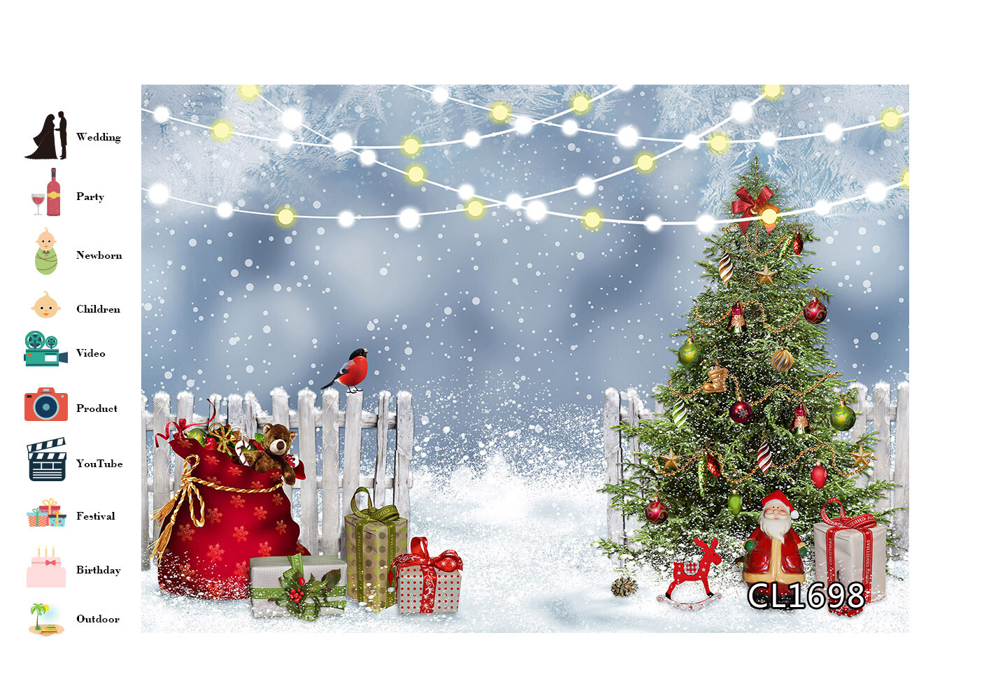 10x8ft Xmas Tree Rustic Wood Fence Winter Snow Photo Background Vinyl Backdrop
