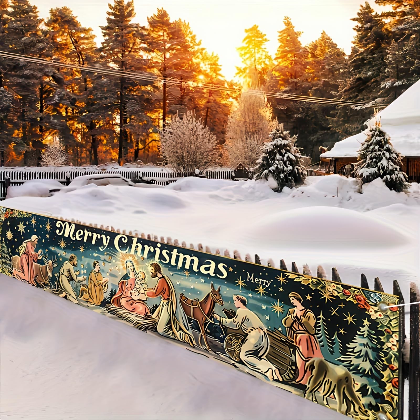 Christmas Nativity Scene Banner – Religious Holy Nativity Decor for Xmas Church
