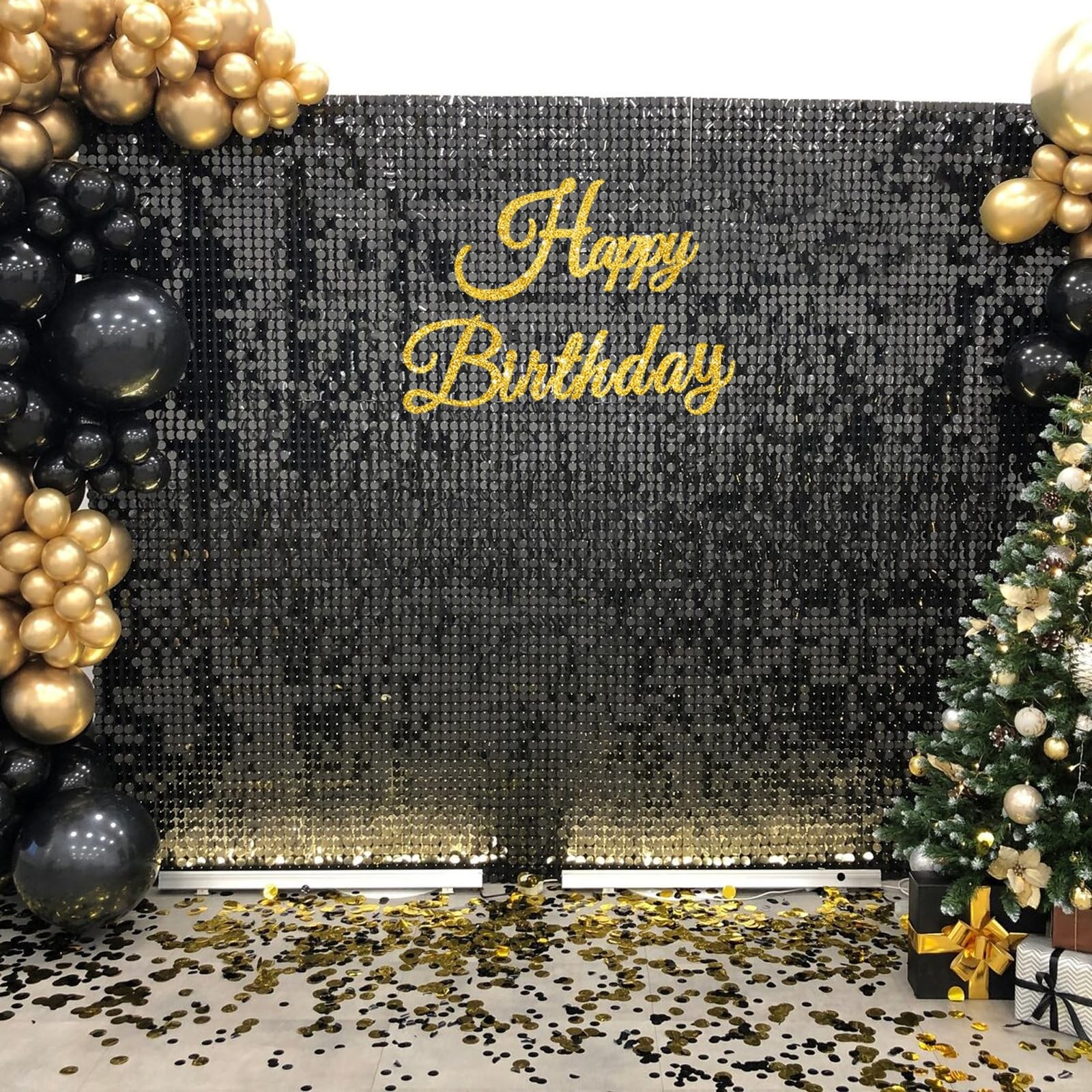 TONIFUL Happy Birthday Sign for Backdrop – Glitter Gold Felt