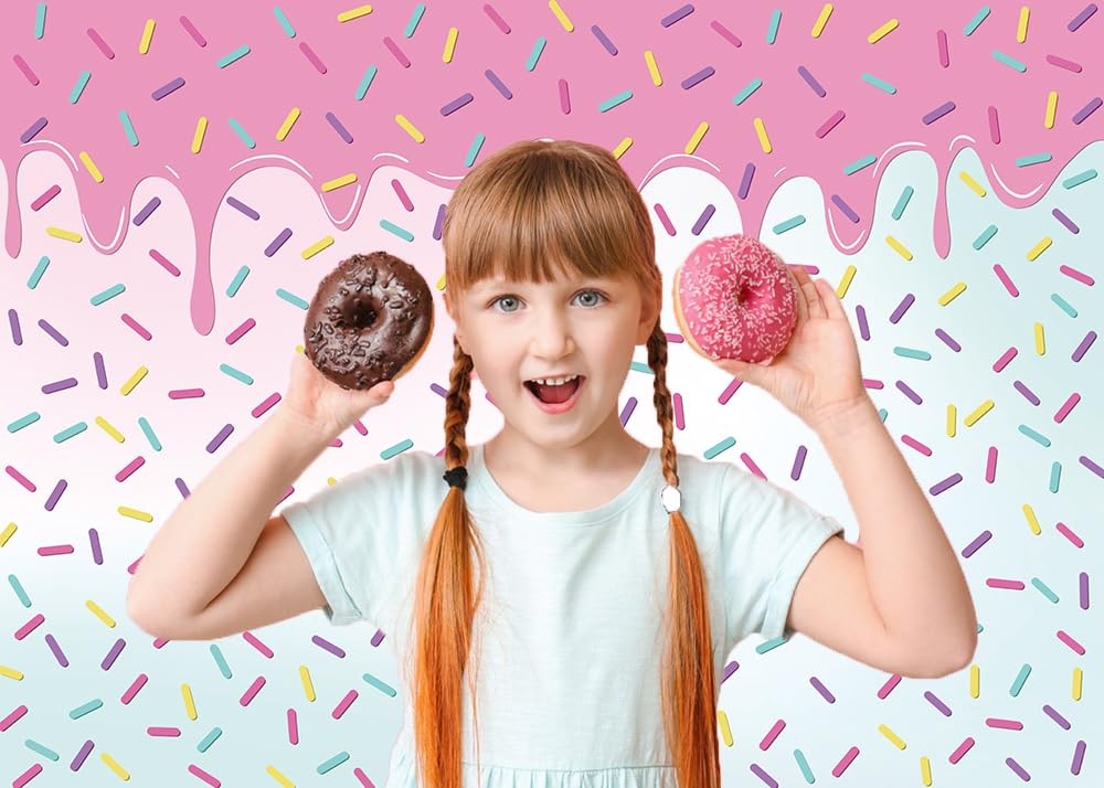 Donut Grow Up Birthday Party Backdrop Bright Confetti Sprinkle Pink 5x3FT