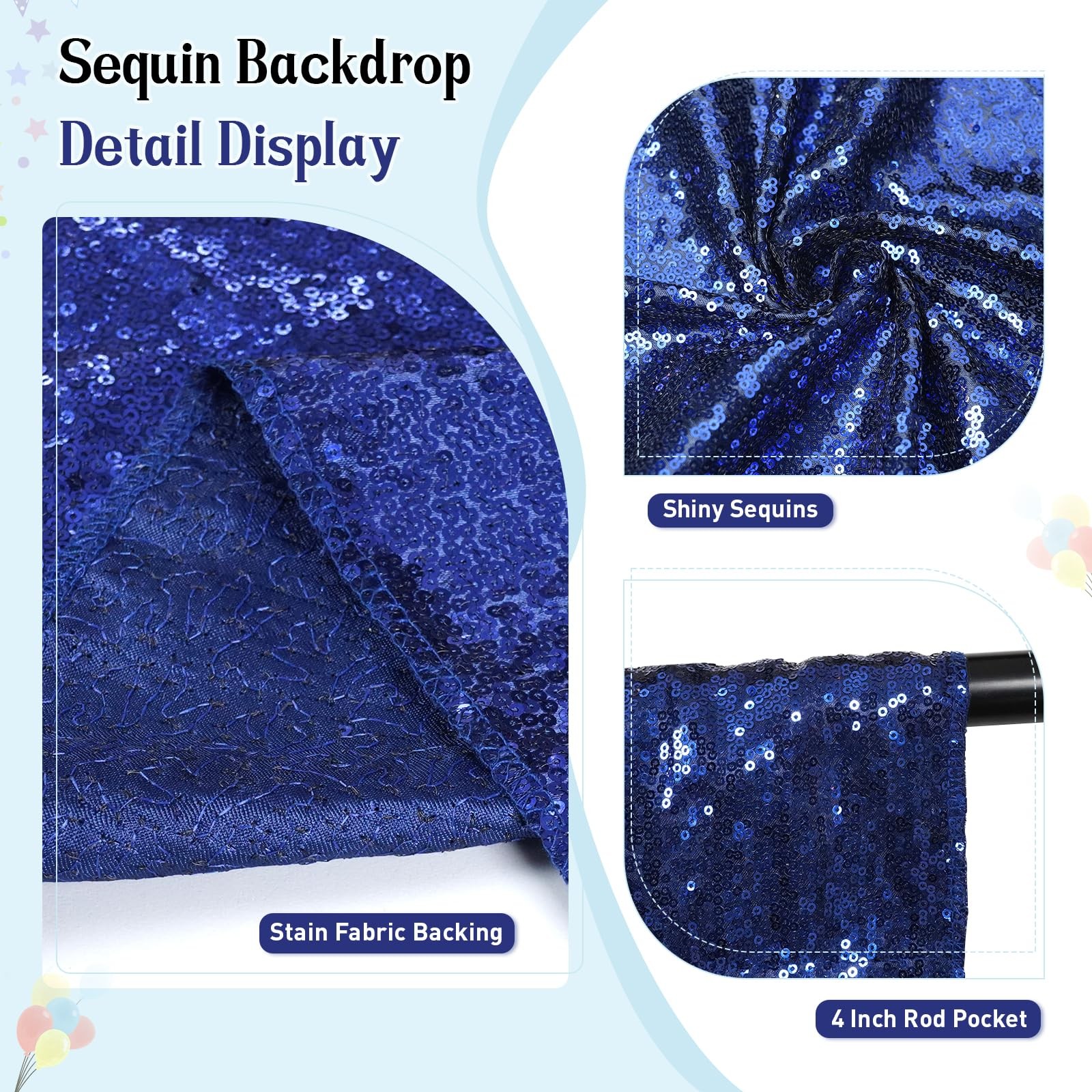 7x7ft Navy Blue Sequin Backdrop, High Density Non-Transparent Glitter Curtain…