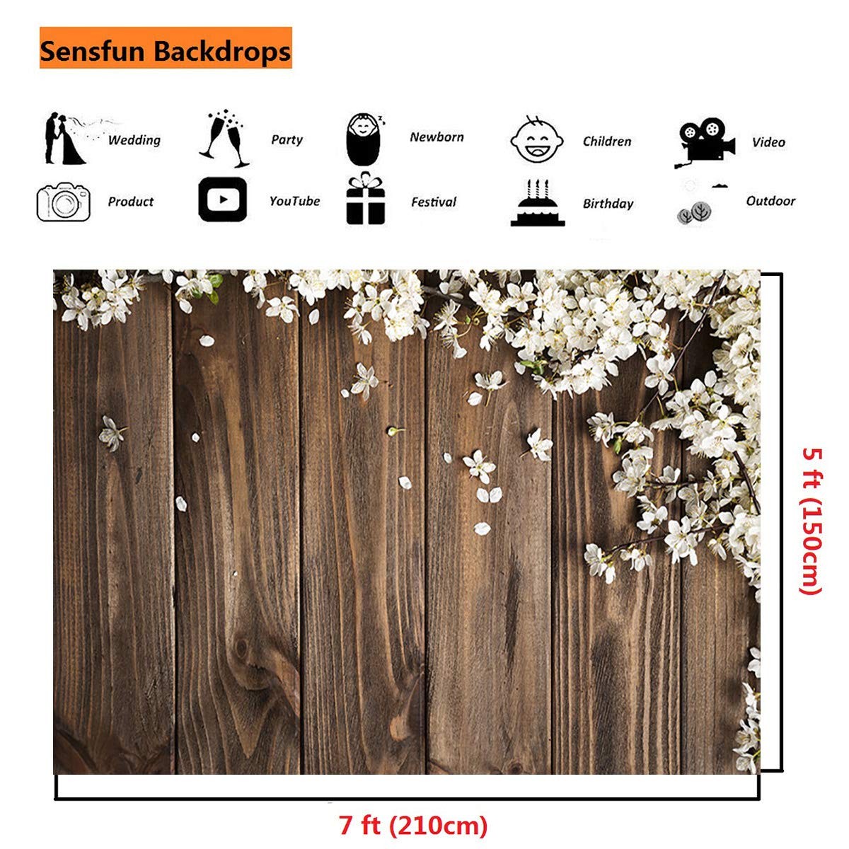 7x5ft Rustic Floral Wood Photo Backdrop White Flower Retro Prop WP093