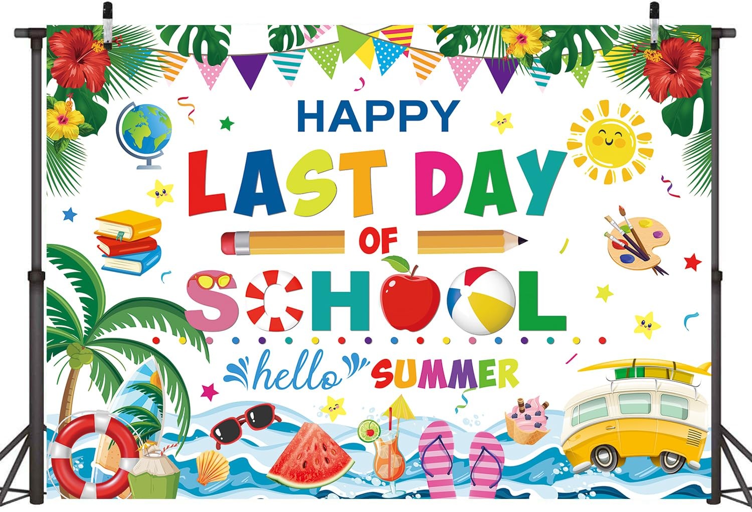 Happy Last Day School Hello Summer Backdrop 8x6Feet Photography Background