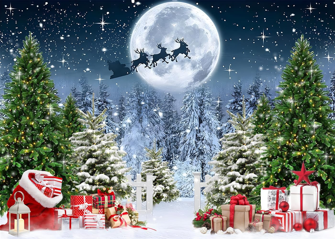 7X5 FT Christmas Scene Backdrop Xmas Tree Winter Forest Scene Wonderland North P