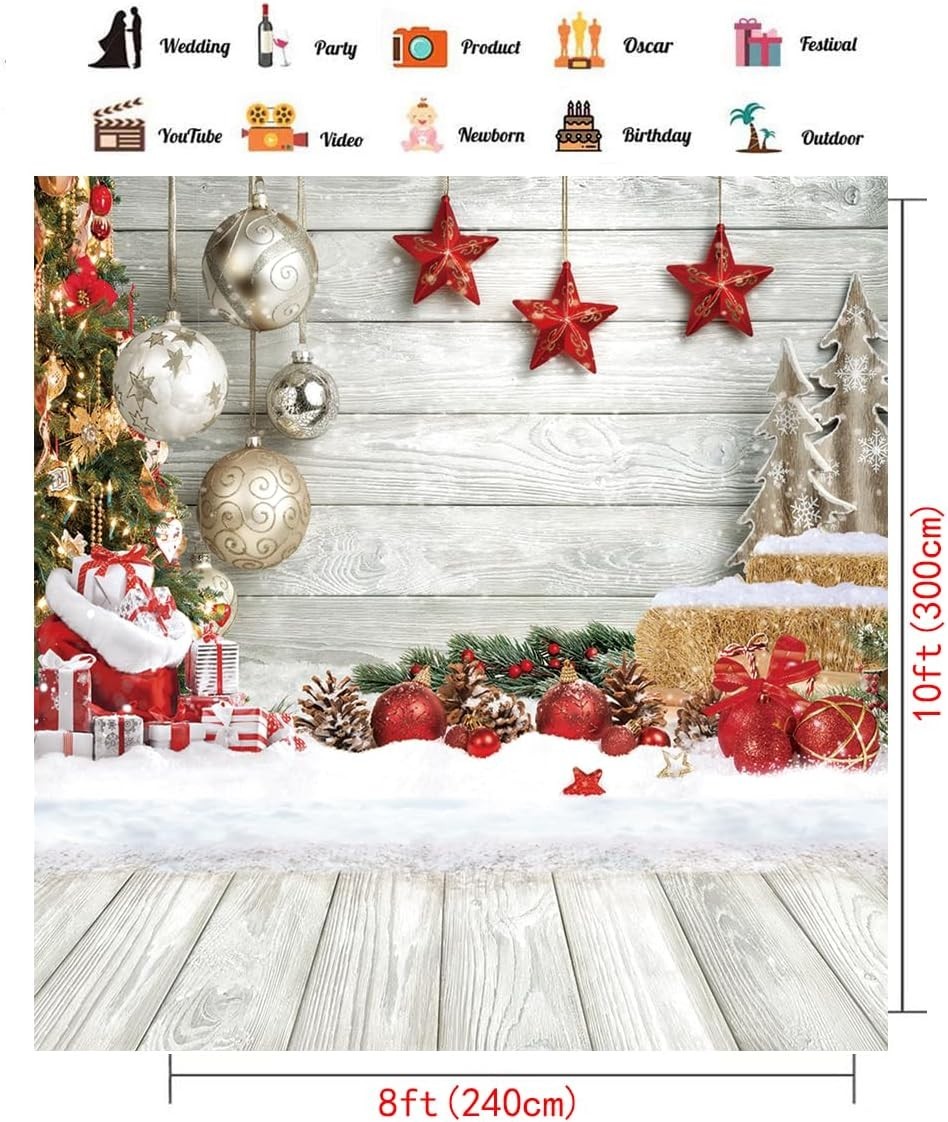 5X7FT Christmas Backdrop White Wood Floor Photography Backdrop Winter Snow Xm…