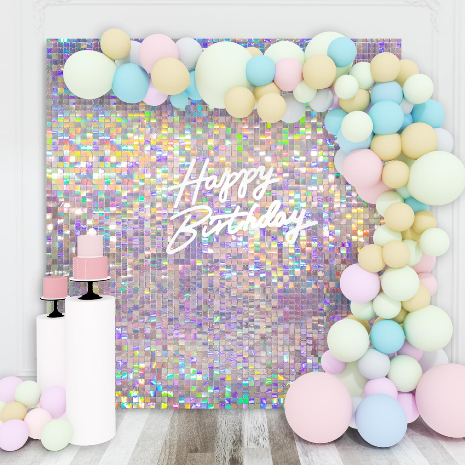 Shimmer Wall Backdrop Silver Iridescent Square 36 Pcs,
