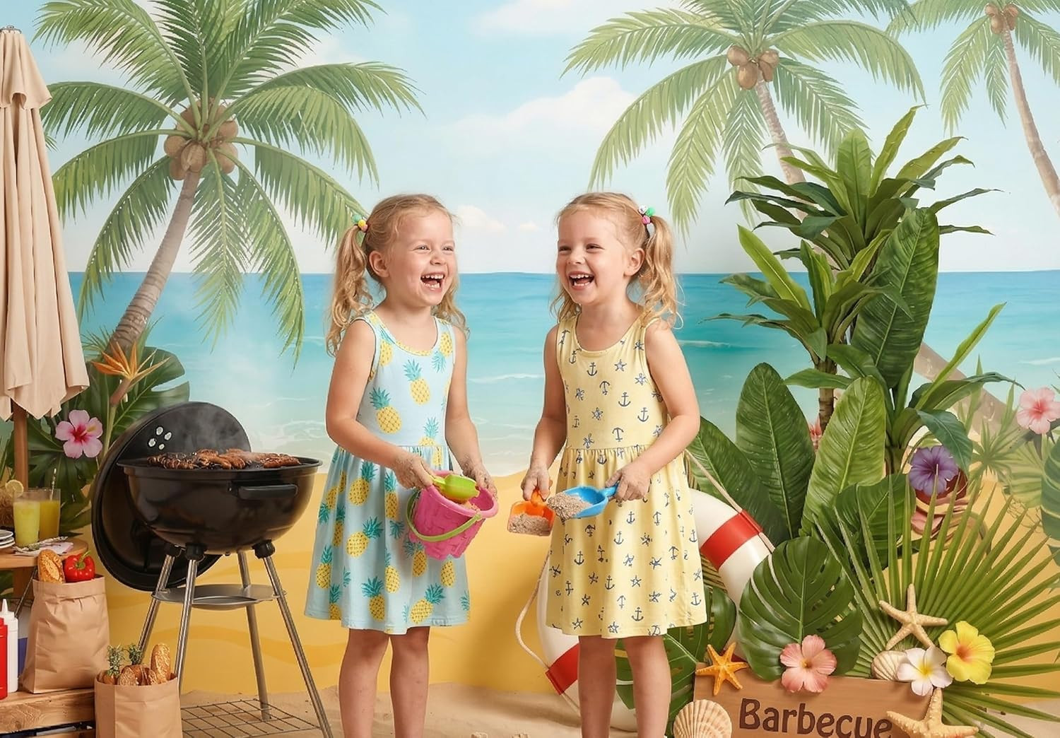Summer Backdrops for Photography Hawaiian Barbecue Beach Vacation Party Banner P