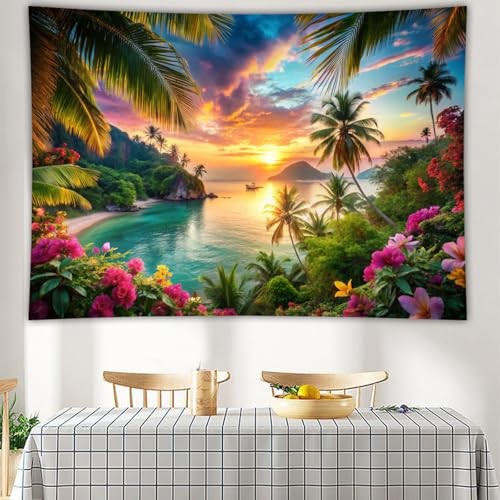TNDEA Summer Beach Tapestry,Hawaiian Beach Party 48″L x 36″W Seascape