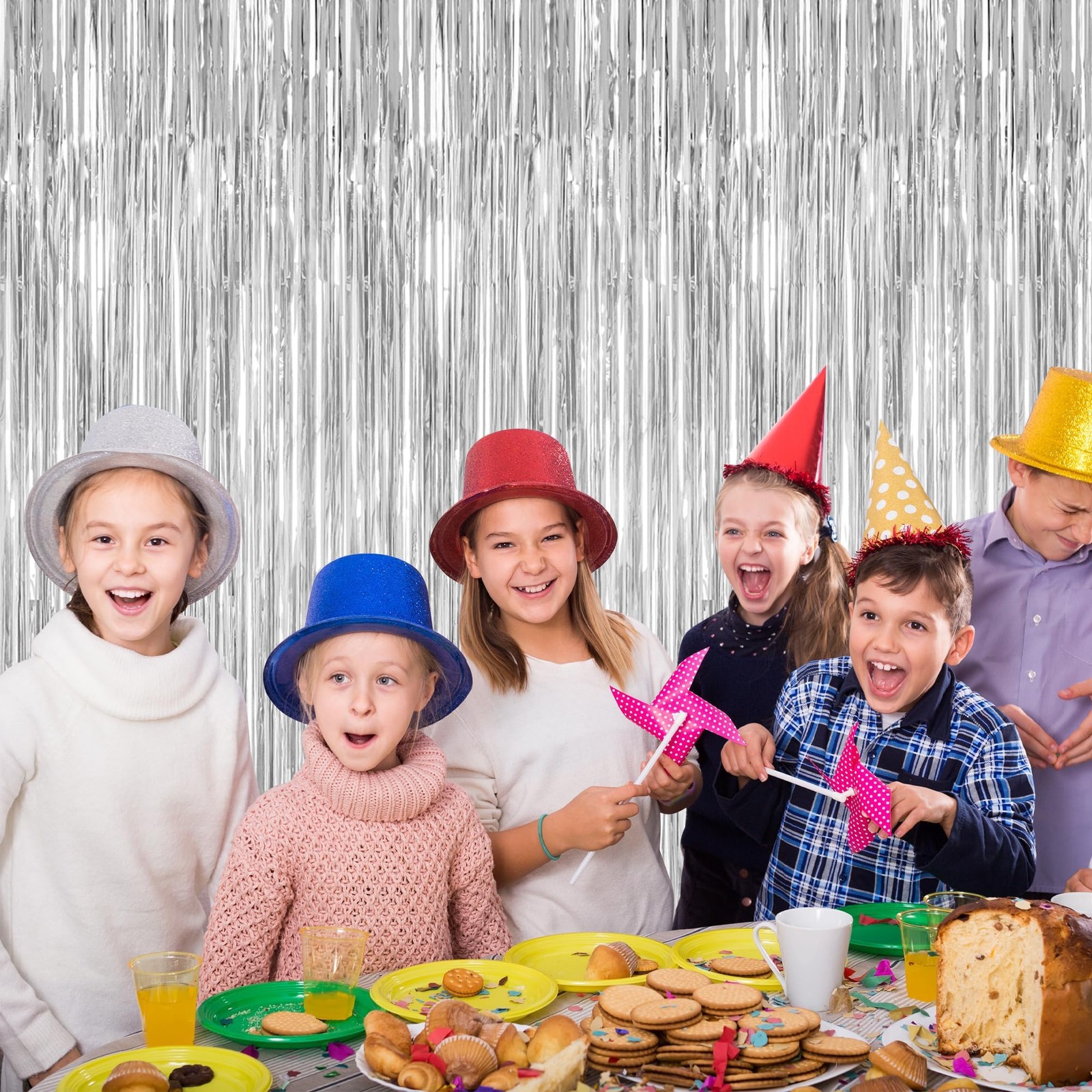 2 Pack Tinsel Backdrop, 3.28 FT x 7.05 Birthday Party 2 PCS, Silver