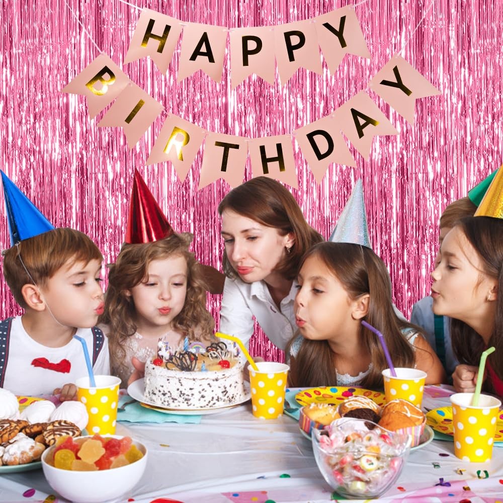 3 Pack Pink Backdrop Birthday Party Decorations Tinsel 39.4″W x 78.7″L,