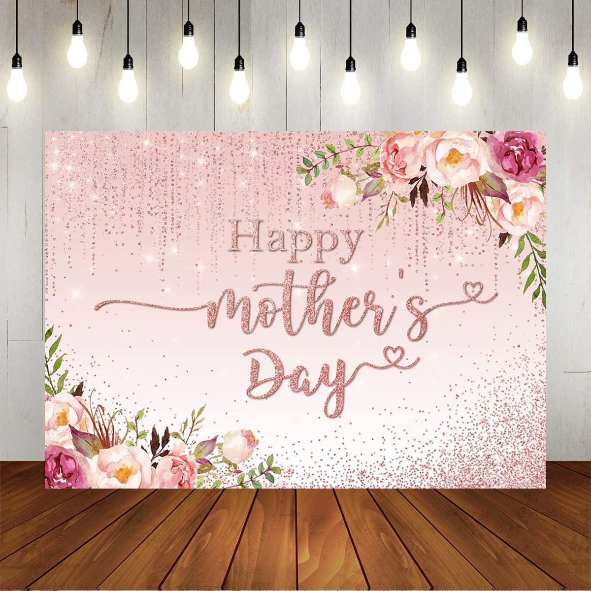 Happy Mother’s Day Backdrop Floral Golden Dots Mothers Day Birthday Photography