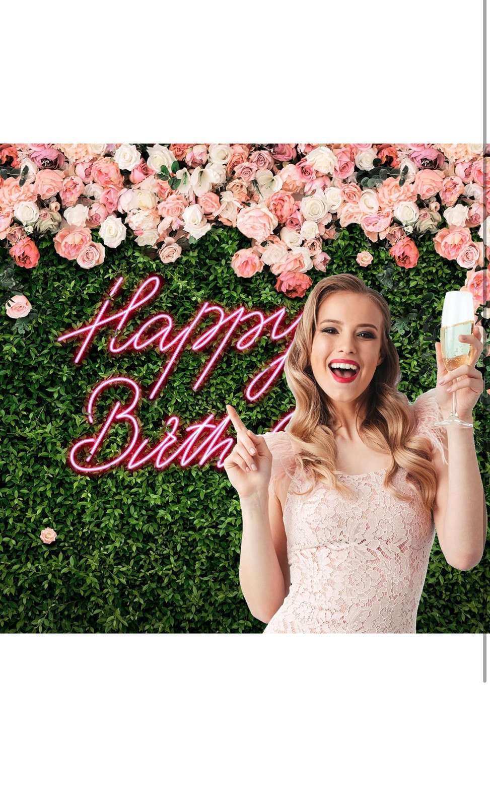 Happy Birthday Backdrop for Women Neon Flower 7Wx5H A-Birthday （Green Rose）