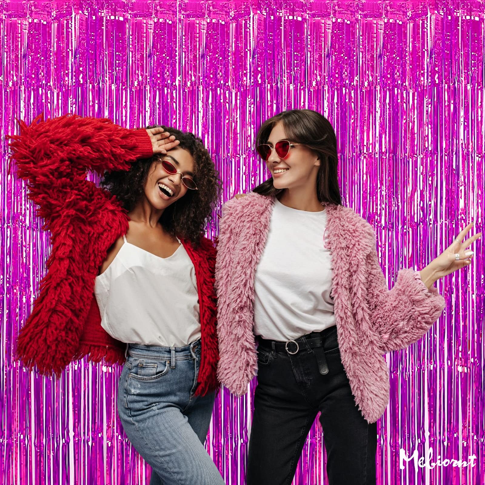 4 PCS Fuchsia Metallic Tinsel Foil Fringe Curtain Backdrop Party 3.2×8.2 Ft