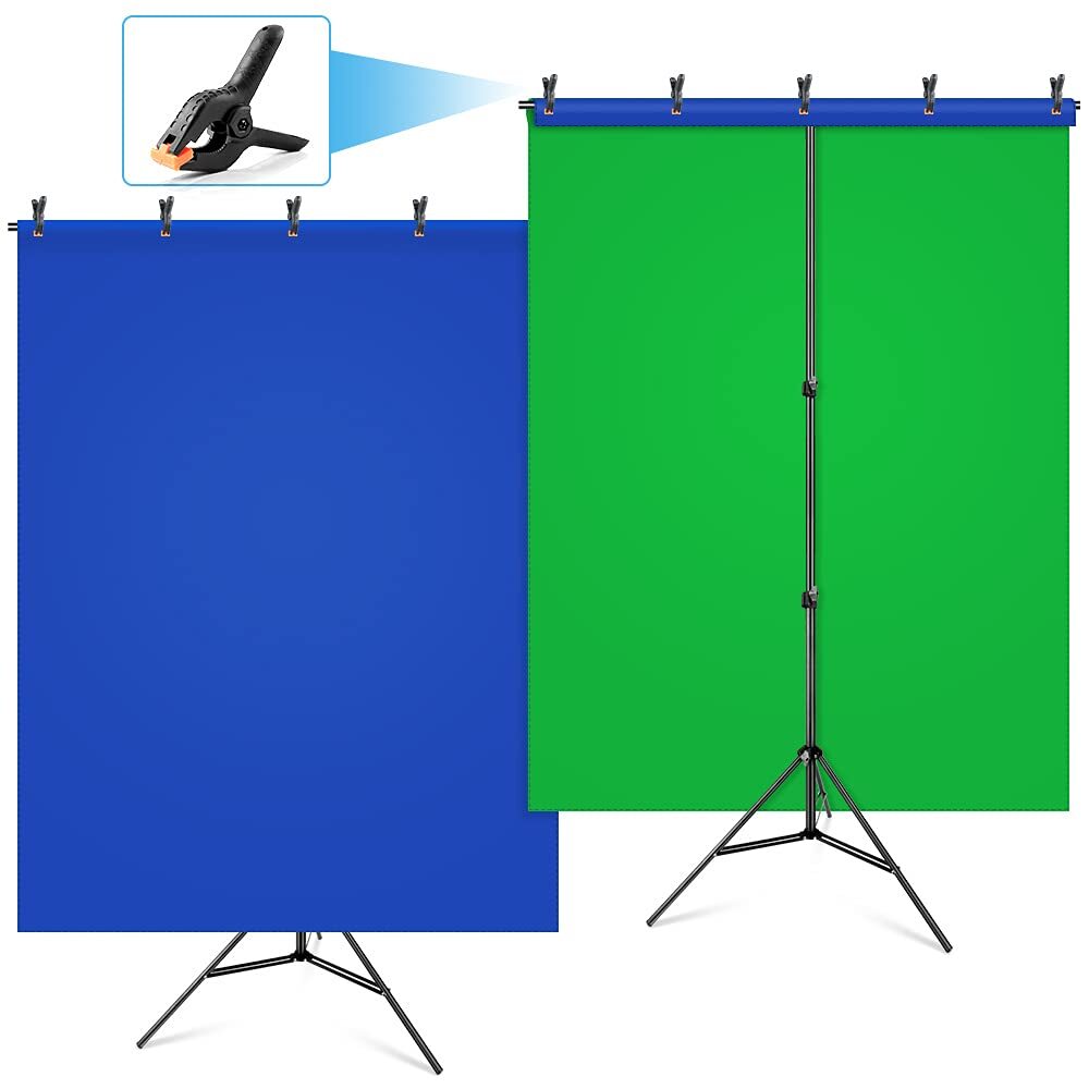Blue Green Screen Backdrop Kit, 2-in-1 6.5×5 ft Green Screen Stand for Stream…