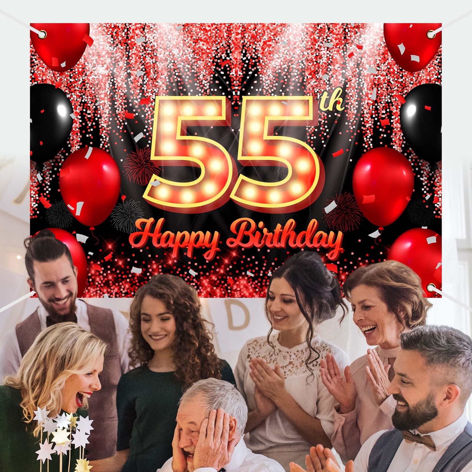 Happy 55Th Birthday Banner Backdrop Party Decoration Supplies Booth Background