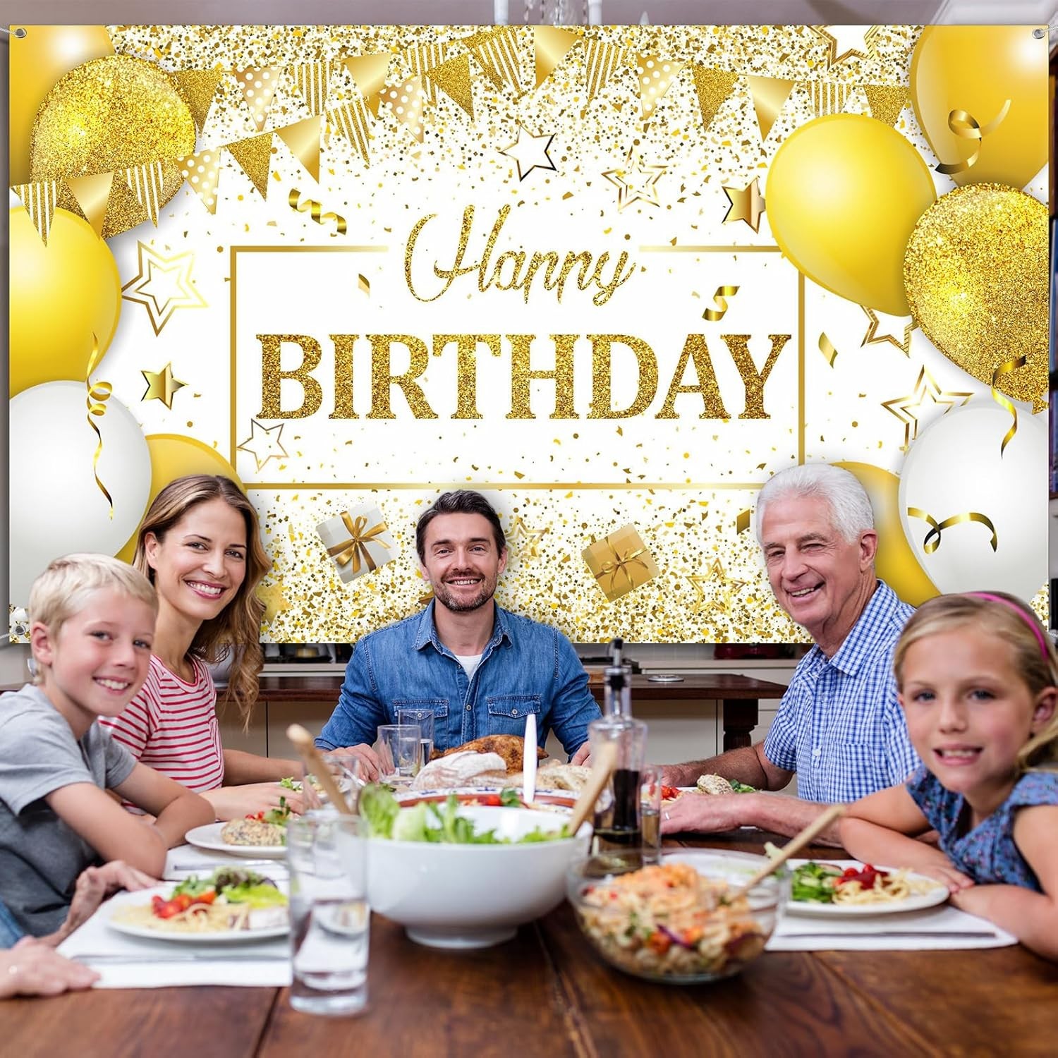 Happy Birthday Decorations Backdrop Banner, Glitter Birthday Backdrop Sign Poste